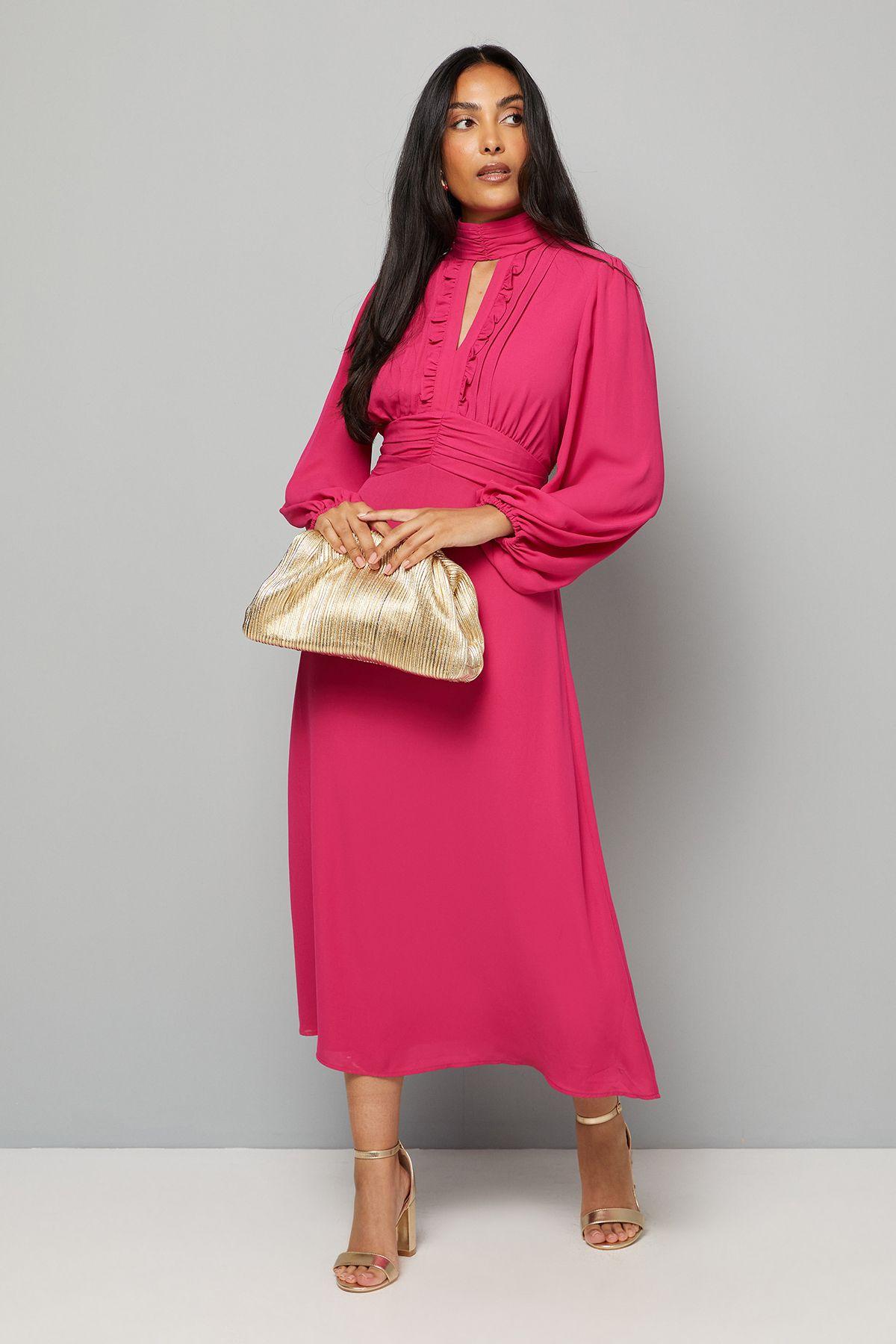 Petite Keyhole Ruffle Detail Midi Dress by WALLIS