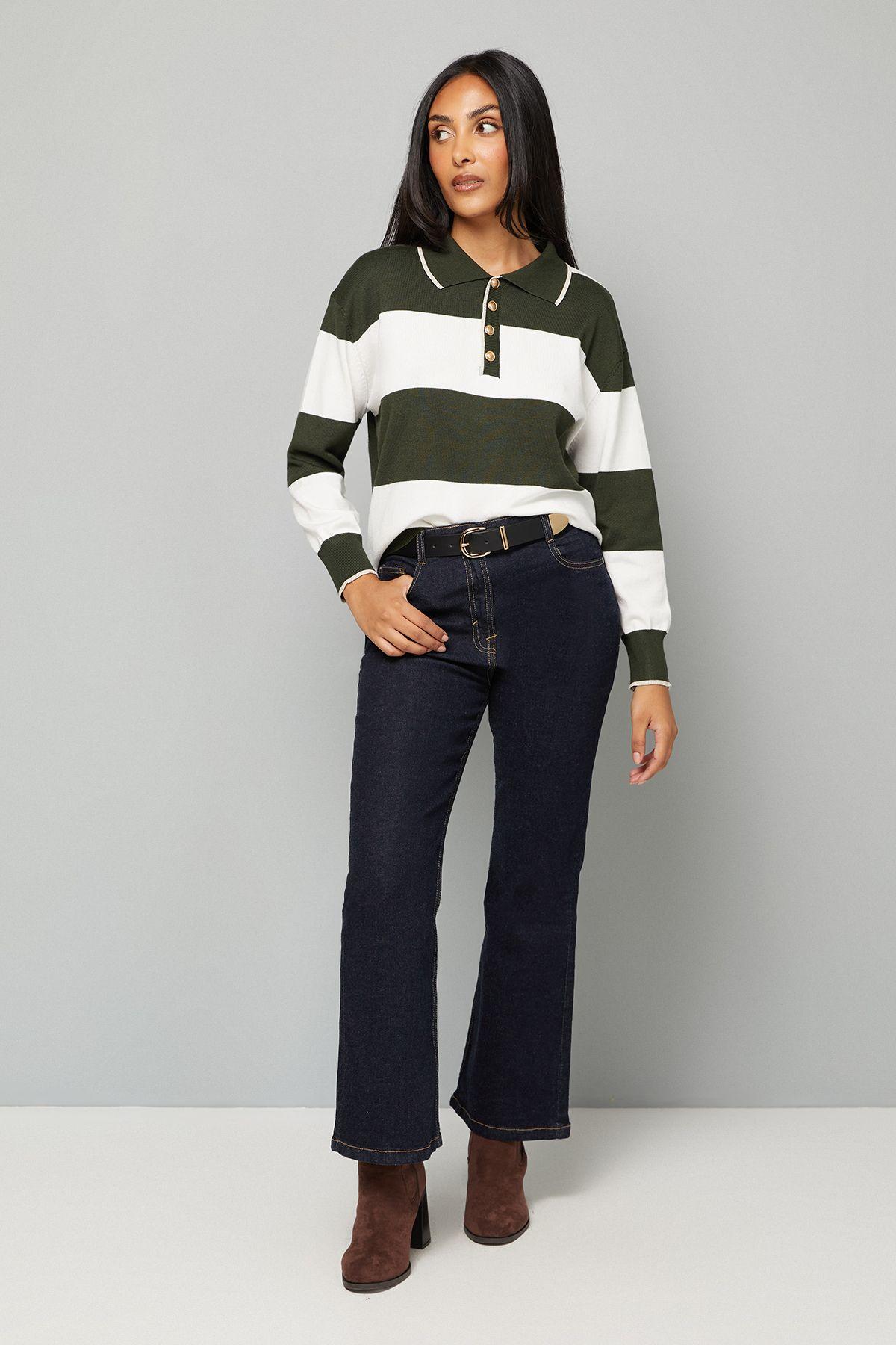 Petite Khaki Collared Polo Striped Jumper by WALLIS