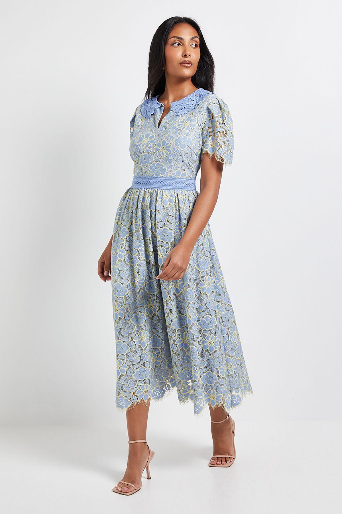 Petite Lace Collared Button Midi Dress by WALLIS