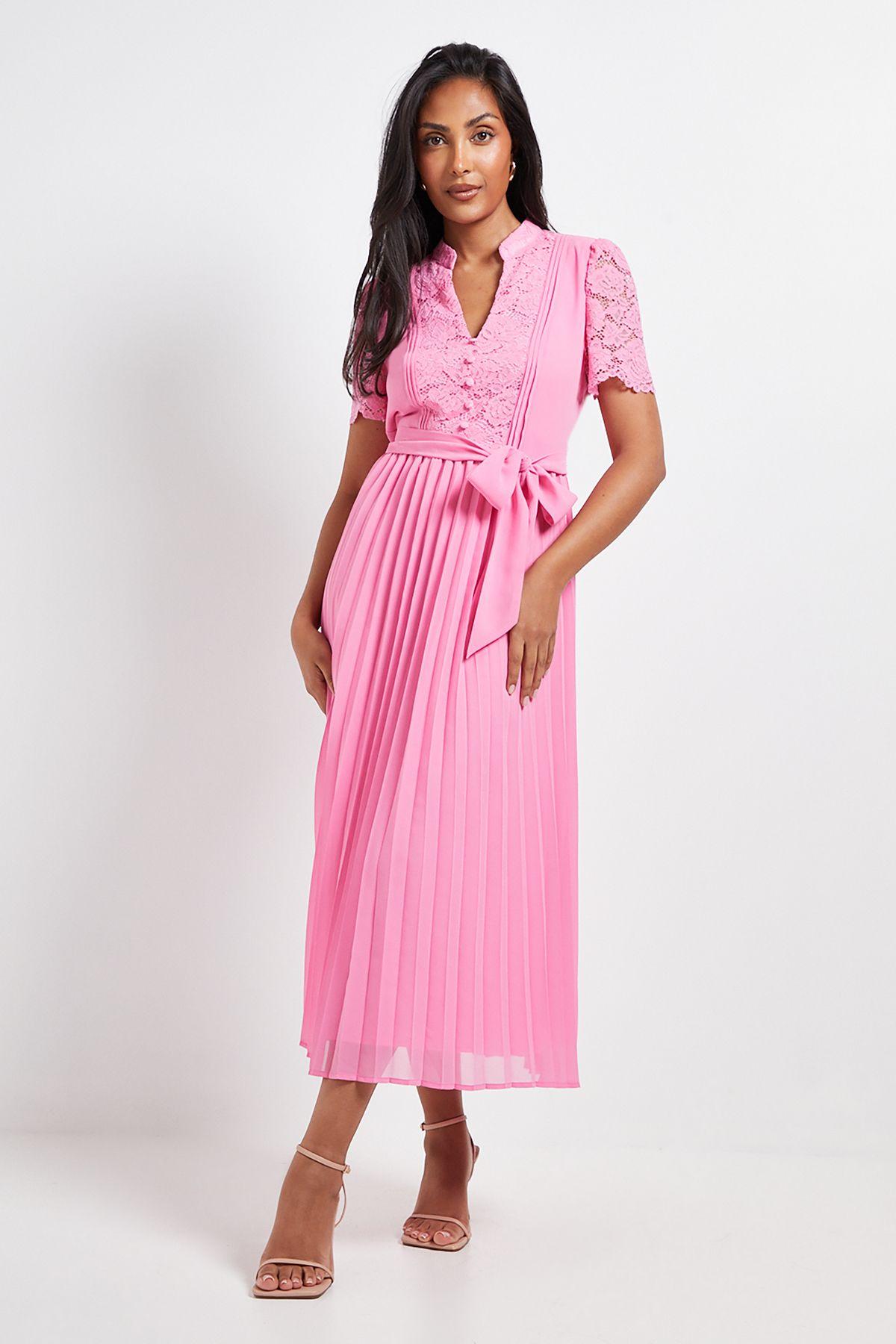 Petite Lace Collarless Pleated Midi Dress by WALLIS