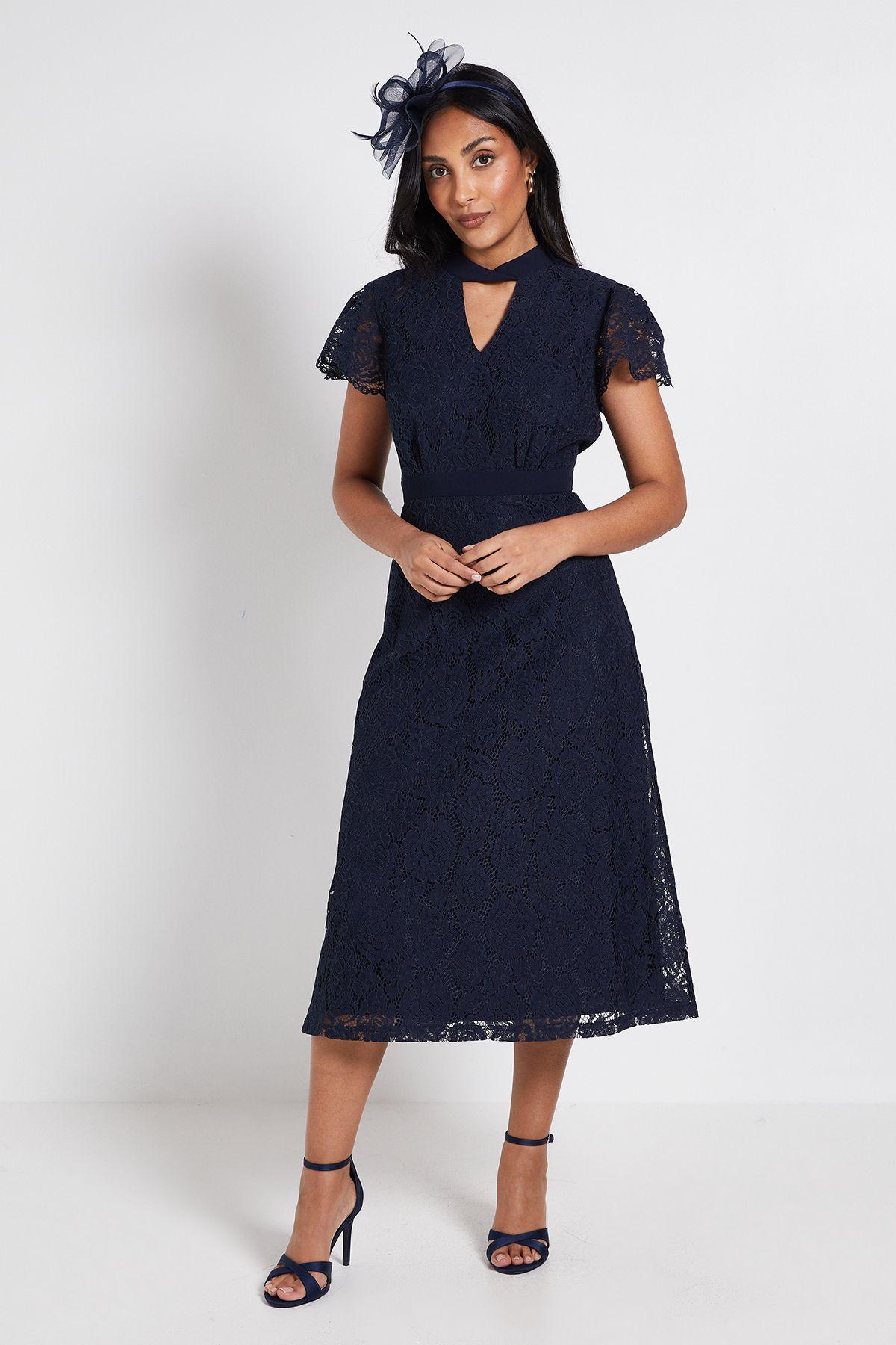 Petite Lace Tie Neck Midi Dress by WALLIS