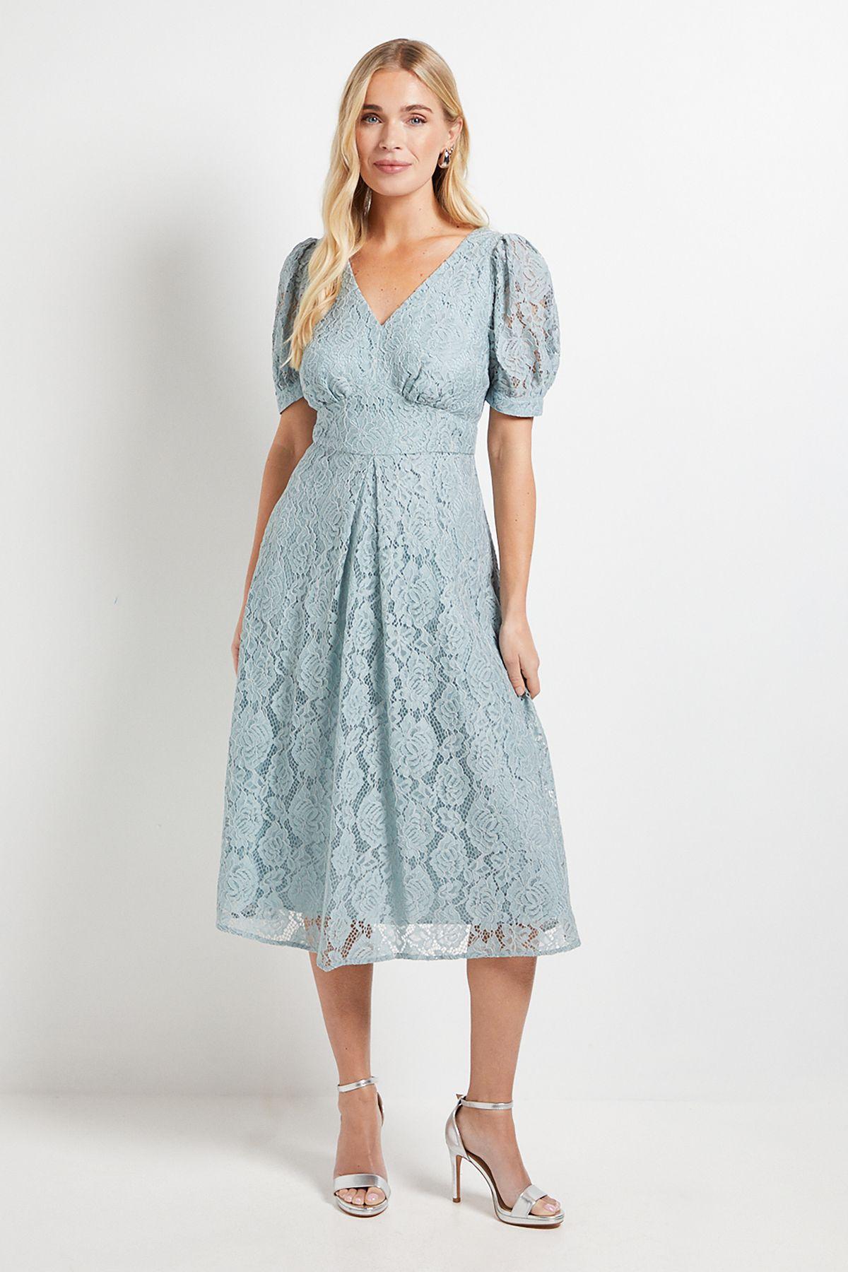 Petite Lace V Neck Tea Midi Dress by WALLIS