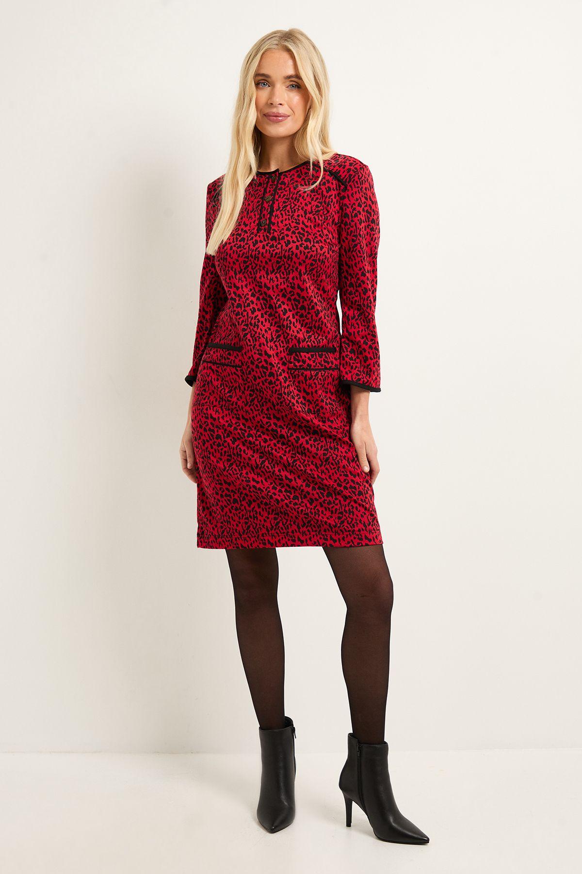 Petite Leopard Ponte Contrast Shift Dress by WALLIS