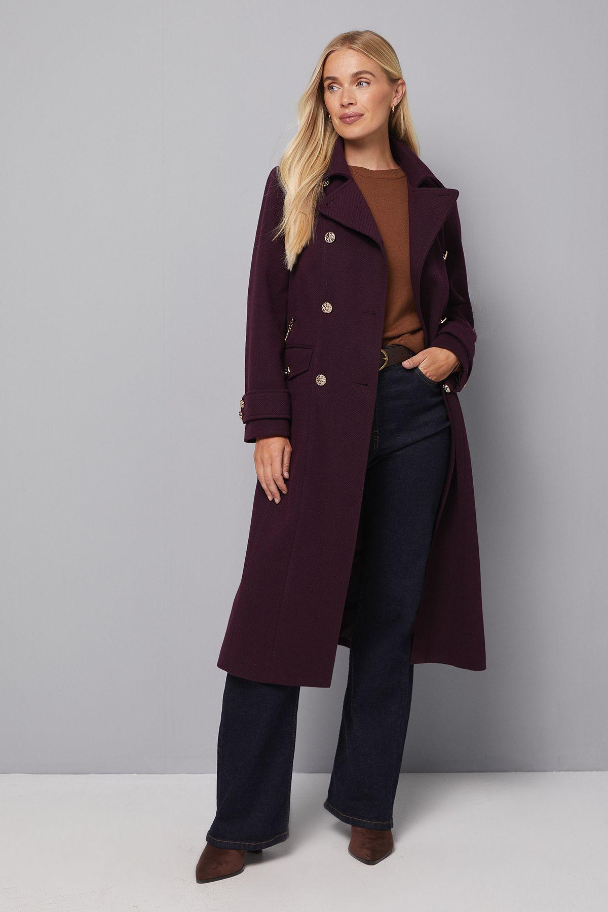 Petite Military Double Breasted Longline Coat by WALLIS