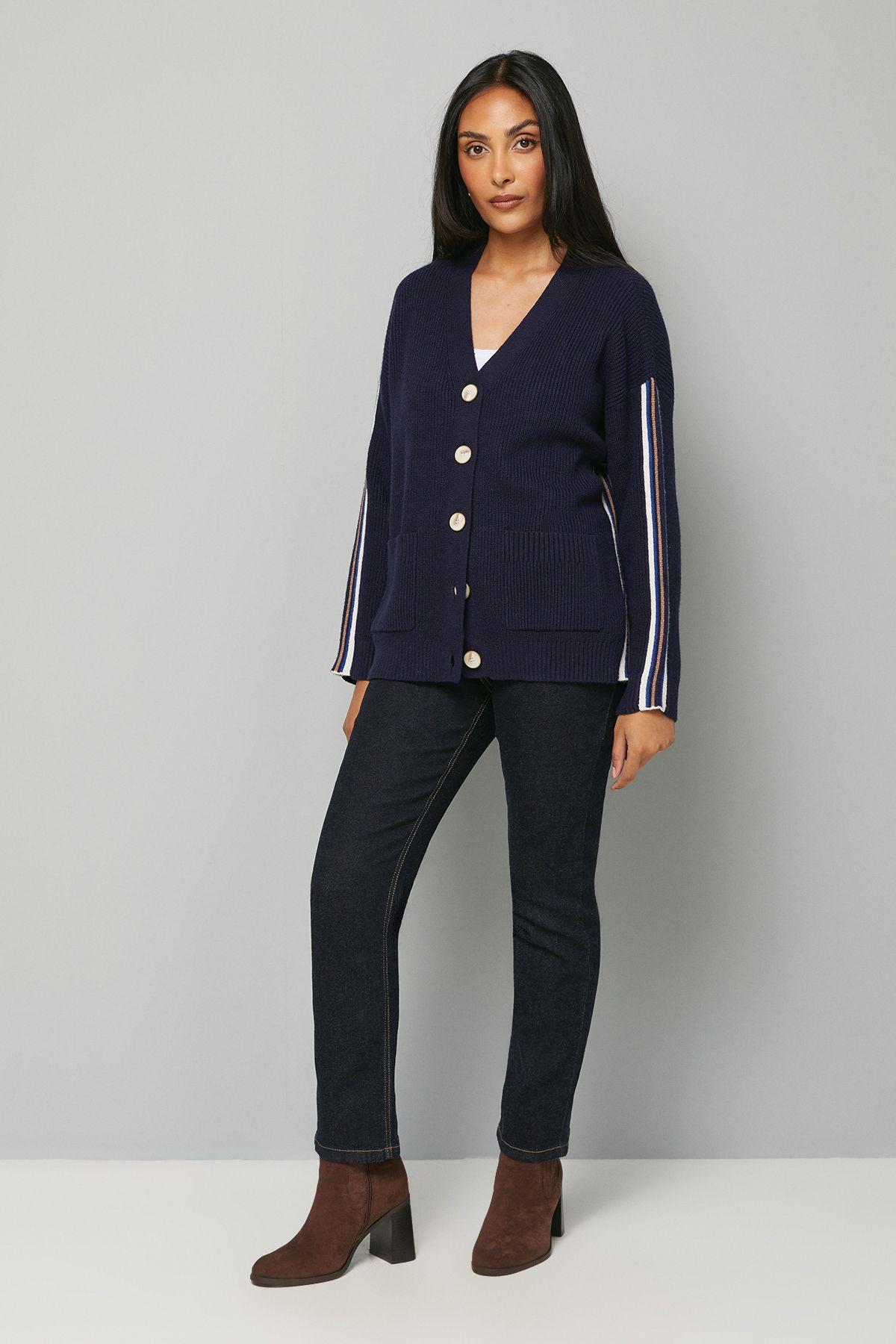 Petite Navy Stripe Knitted Cardigan by WALLIS Petite Navy Stripe Knitted Cardigan by WALLIS