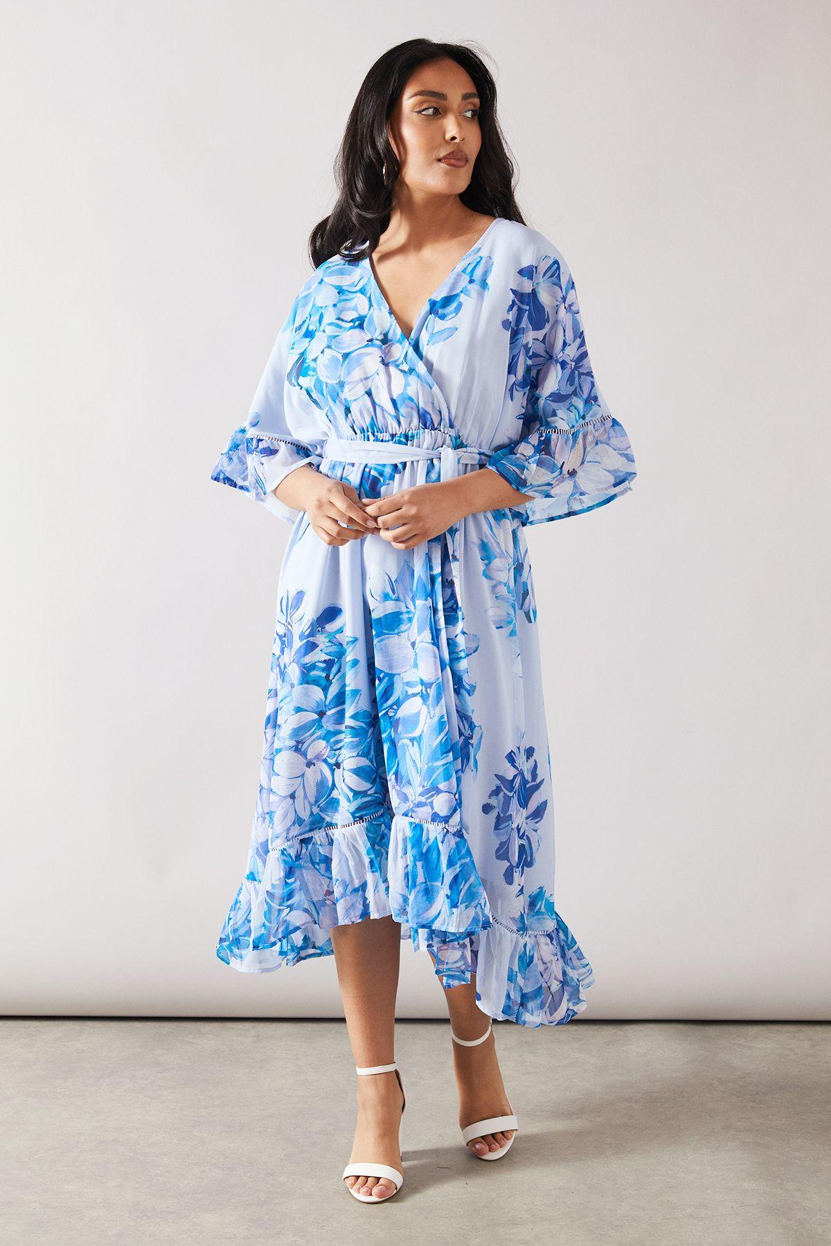 Petite Occasion Floral Belted Chiffon Midi Dress by WALLIS Petite Occasion Floral Belted Chiffon Midi Dress by WALLIS