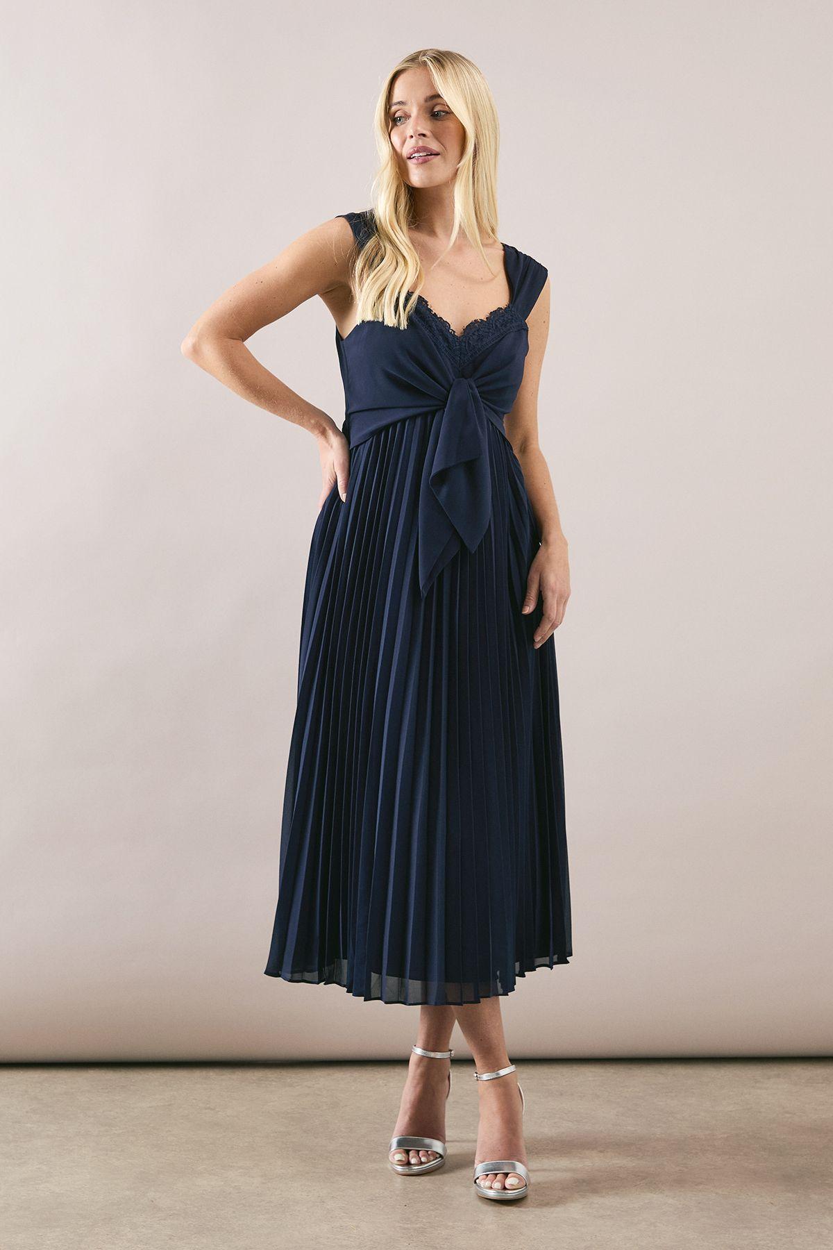 Petite Occasion Lace Detail Pleated Midi Dress by WALLIS Petite Occasion Lace Detail Pleated Midi Dress by WALLIS