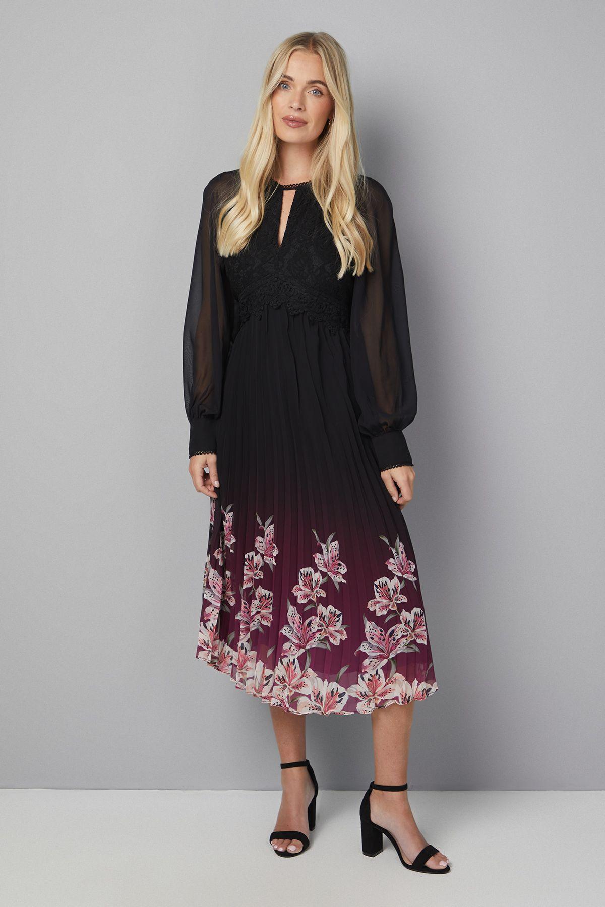 Petite Occasion Lace Insert Pleated Midi Dress by WALLIS