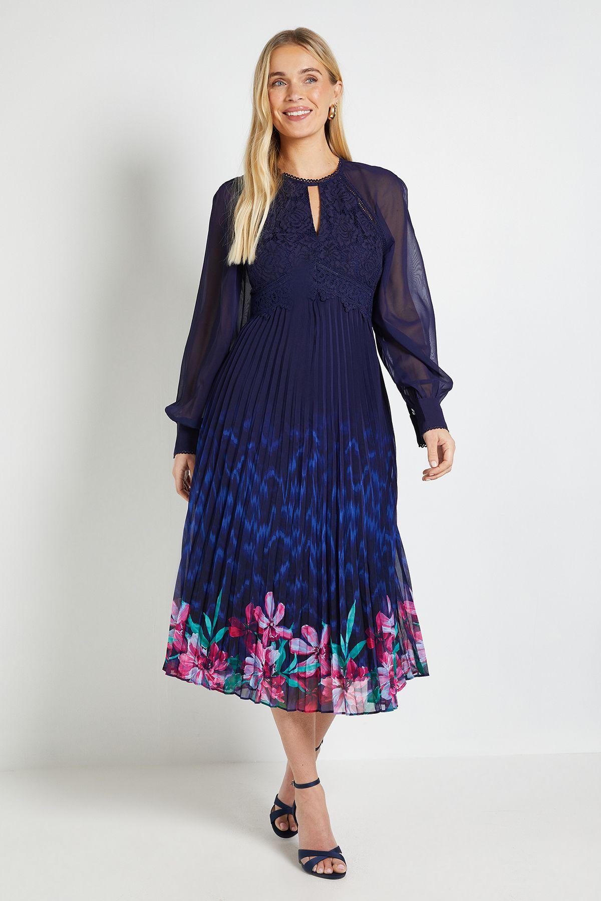 Petite Occasion Lace Insert Pleated Midi Dress by WALLIS