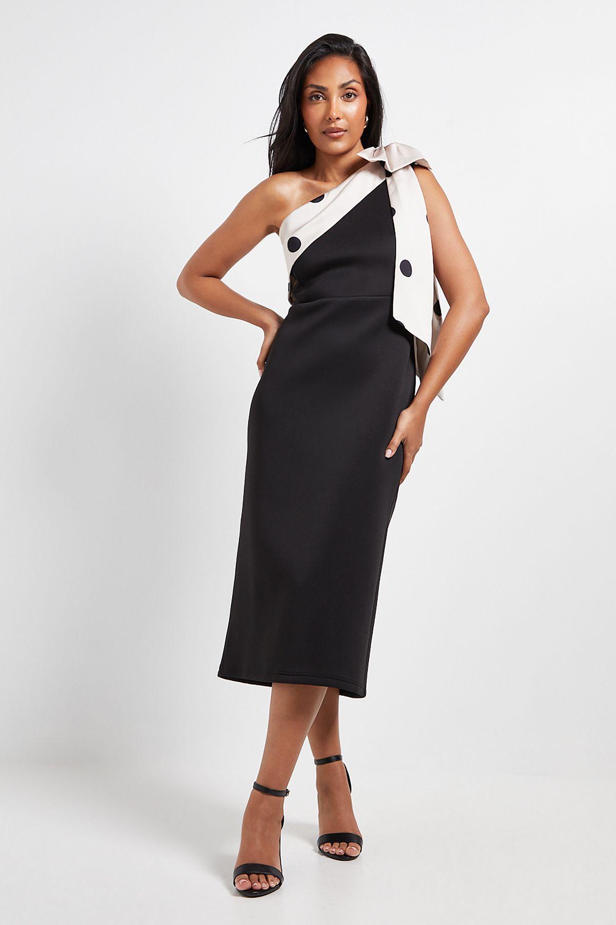 Petite Occasion Scuba Corsage One Shoulder Midi Dress by WALLIS
