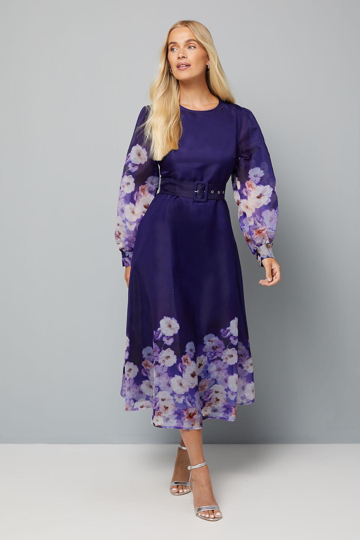 Petite Organza Floral Print Belted Midi Dress by WALLIS