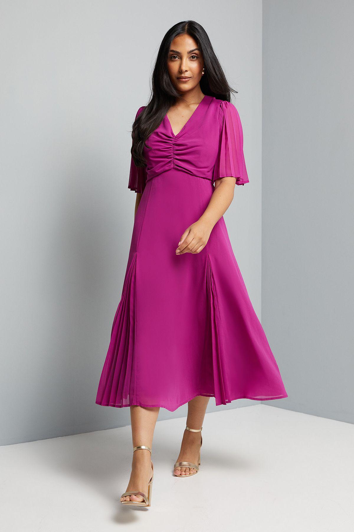 Petite Pleat Insert V Neck Midaxi Dress by WALLIS