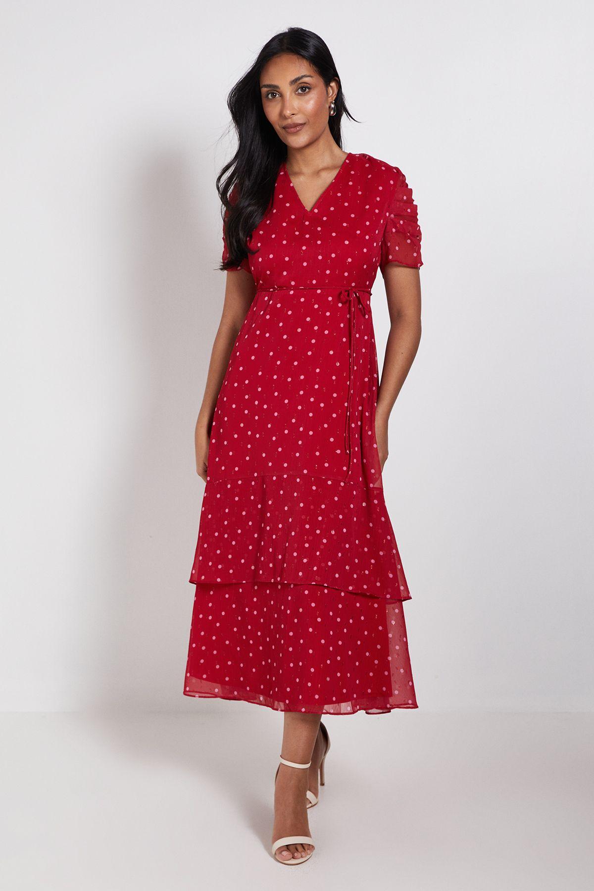 Petite Polka Dot Glitter Ruffle Midi Dress by WALLIS