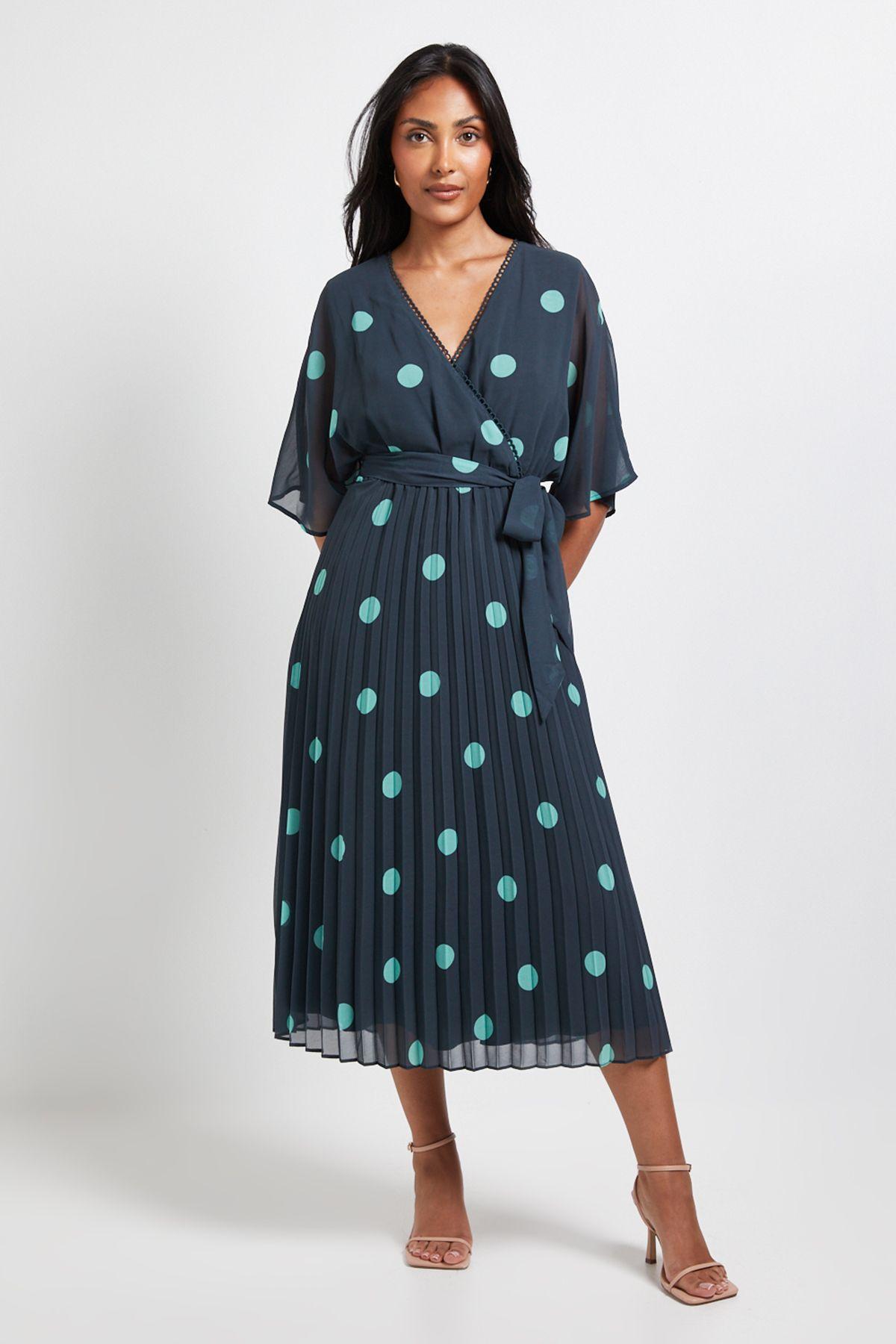 Petite Polka Dot Pleated Midi Dress by WALLIS