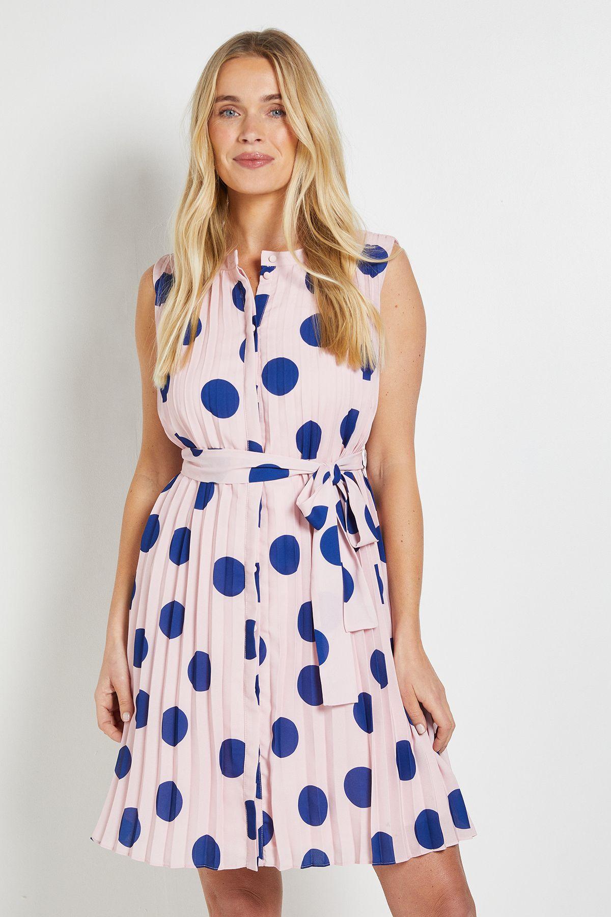 Petite Polka Dot Pleated Shift Dress by WALLIS