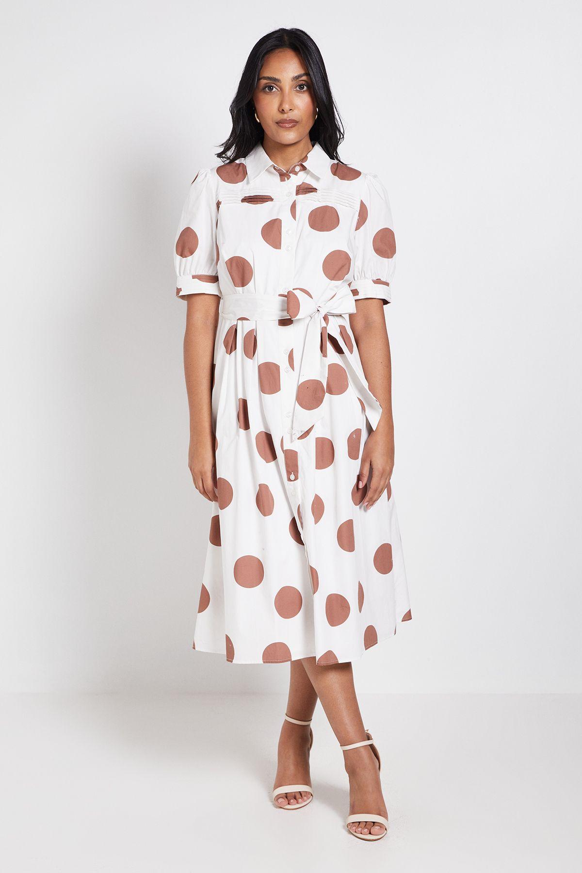 Petite Polka Dot Print Pintuck Midi Shirt Dress by WALLIS