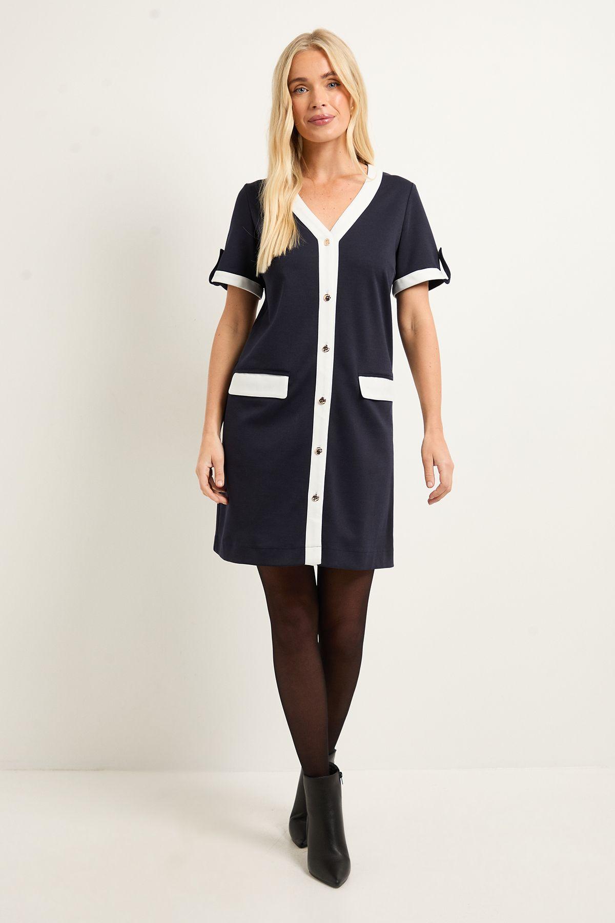 Petite Ponte Contrast Button Shift Dress by WALLIS