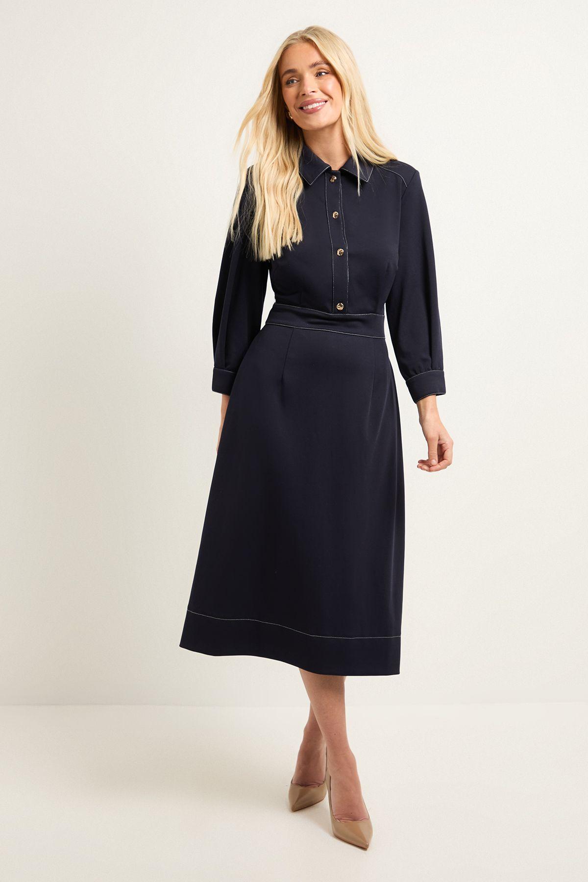 Petite Ponte Stitch Detail Midi Dress by WALLIS