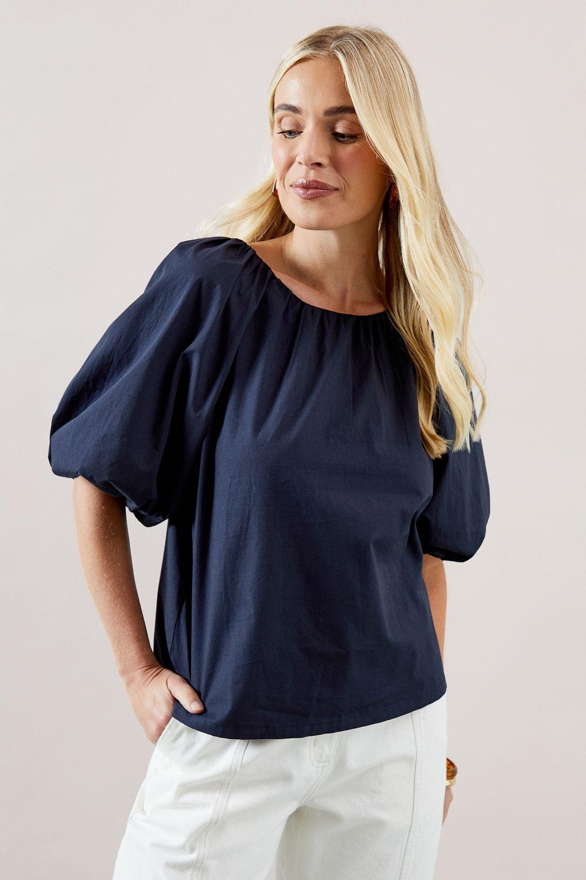 Petite Puff Sleeve Cotton Poplin Top by WALLIS