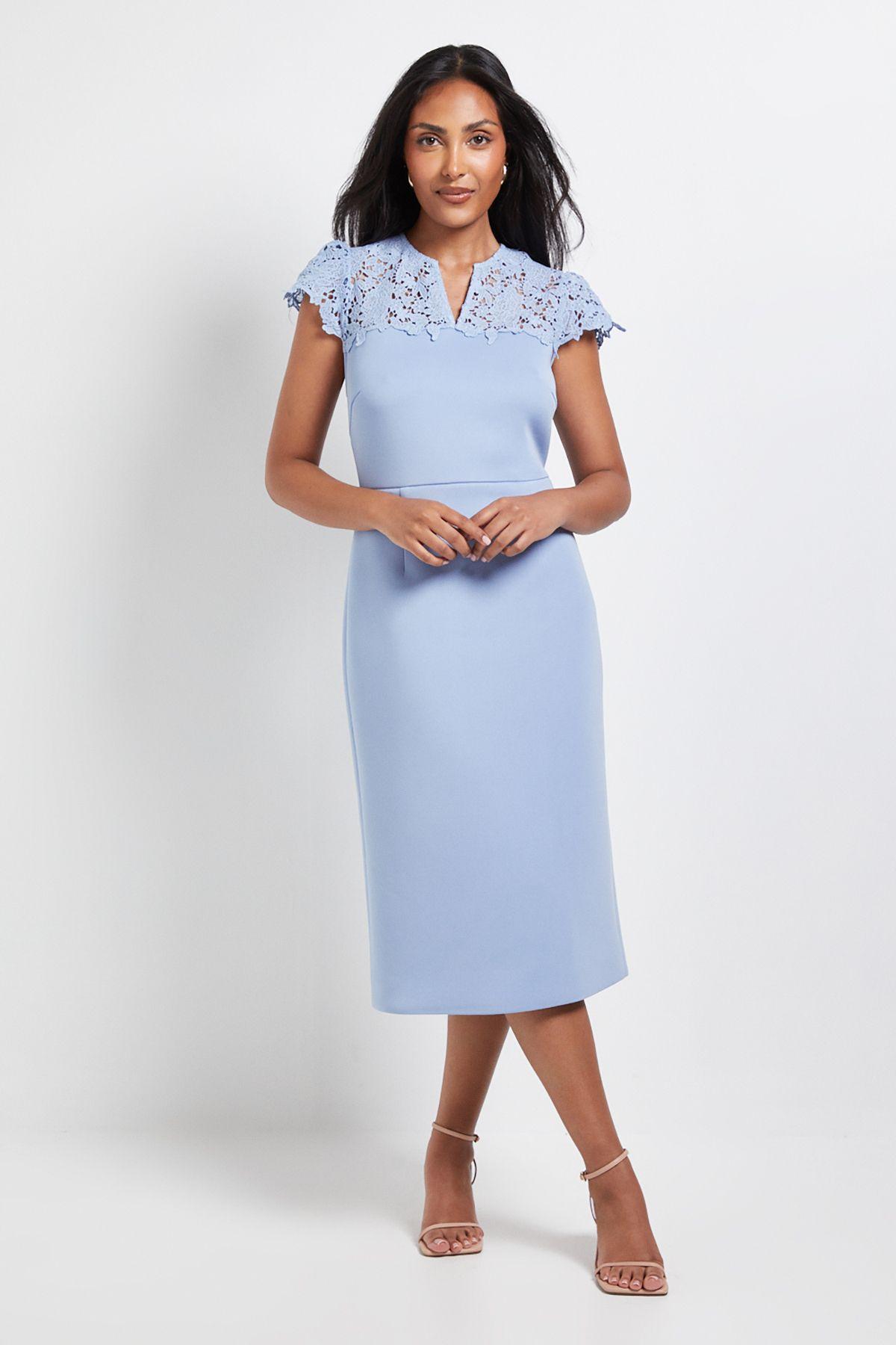 Petite Scuba Lace Sleeve Pencil Dress by WALLIS
