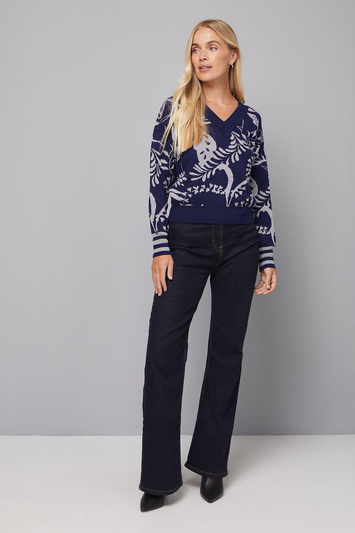 Petite Sparkle Fauna V Neck Jumper by WALLIS