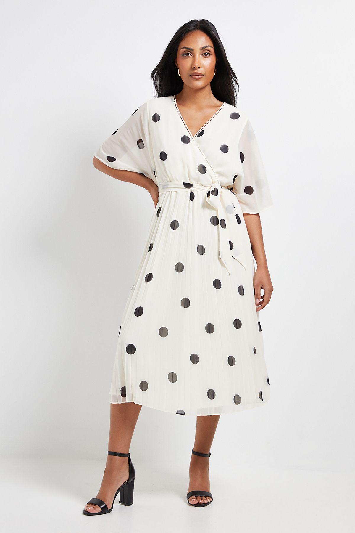 Petite Spot Pleated Midi Dress by WALLIS