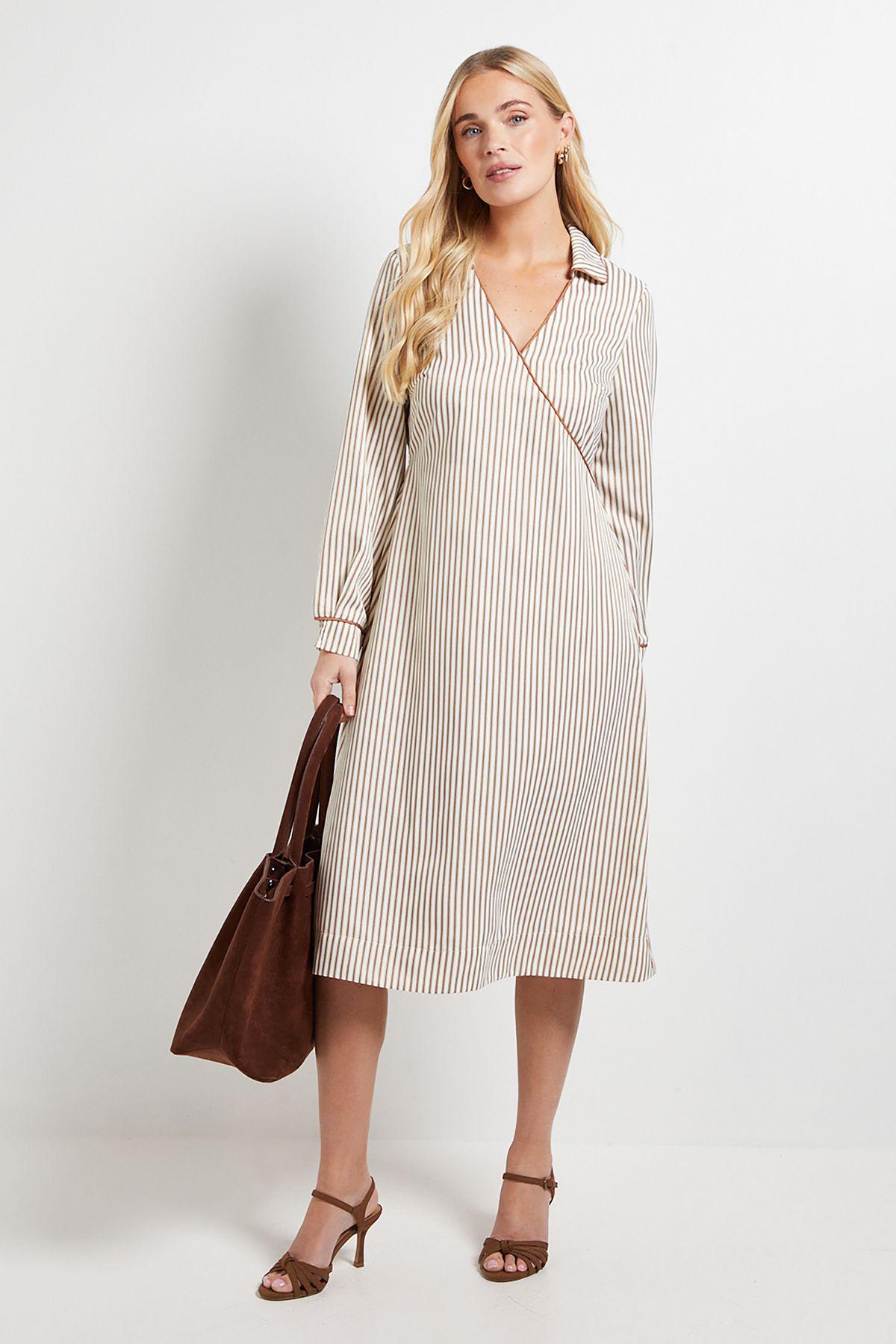 Petite Stripe Contrast Detail Shirt Dress by WALLIS