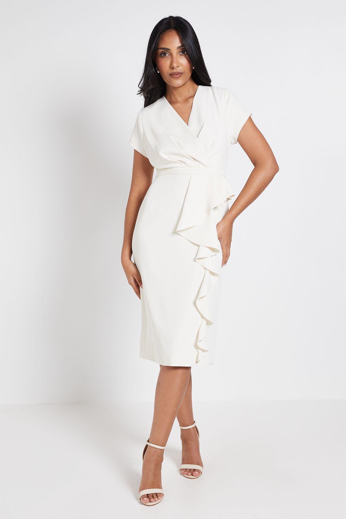 Petite Tailored Crepe Ruffle Pencil Dress by WALLIS