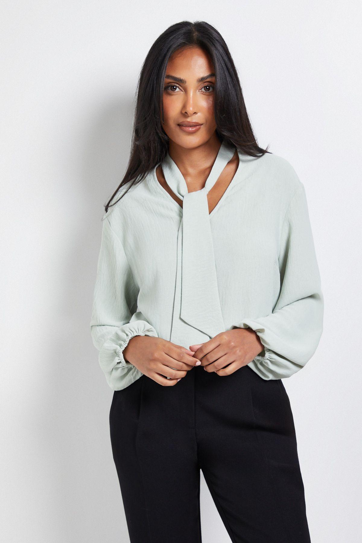 Petite Tie Neck Woven Blouse by WALLIS