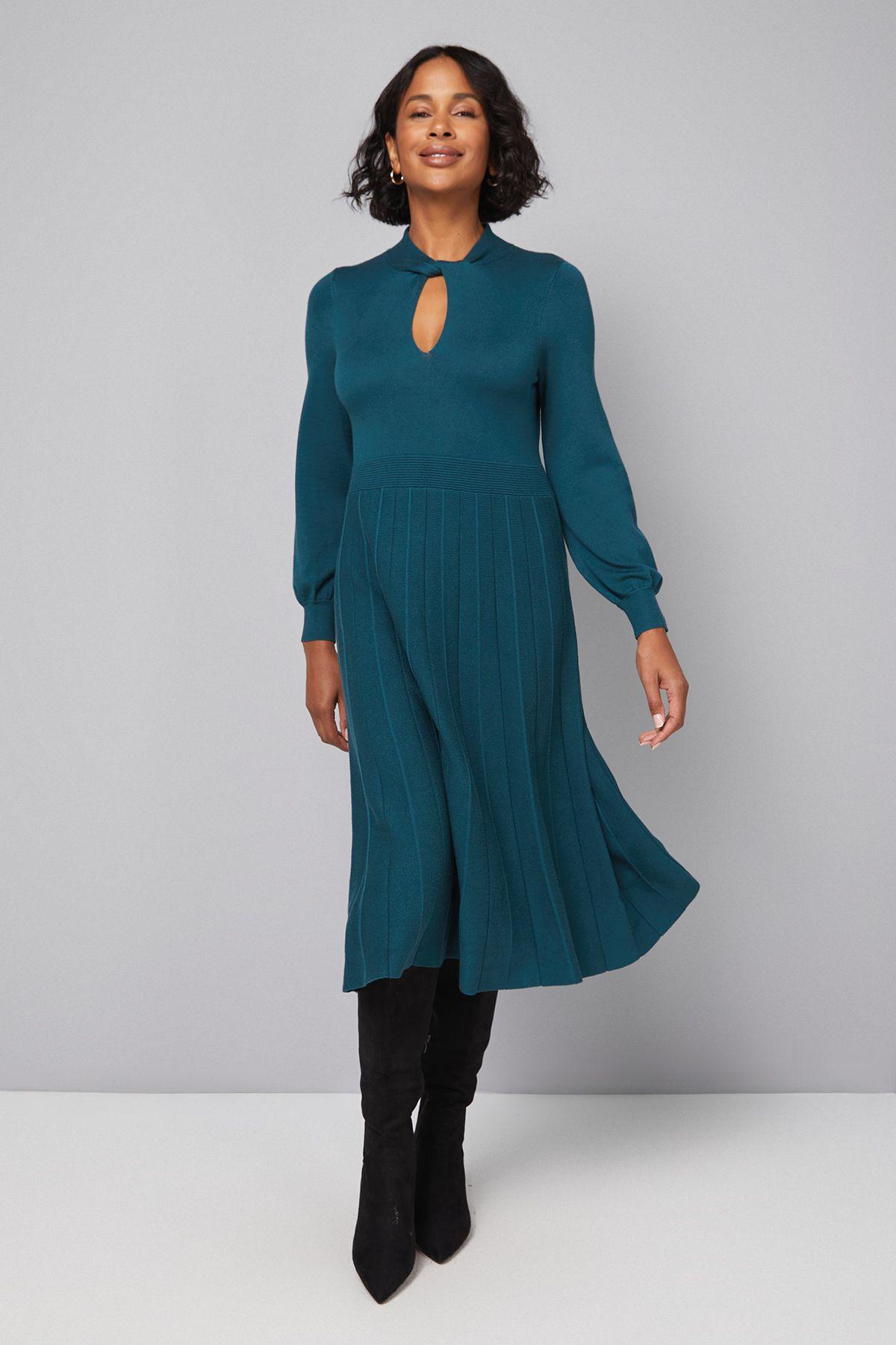 Petite Twist Neck Keyhole Pleated Dress by WALLIS Petite Twist Neck Keyhole Pleated Dress by WALLIS