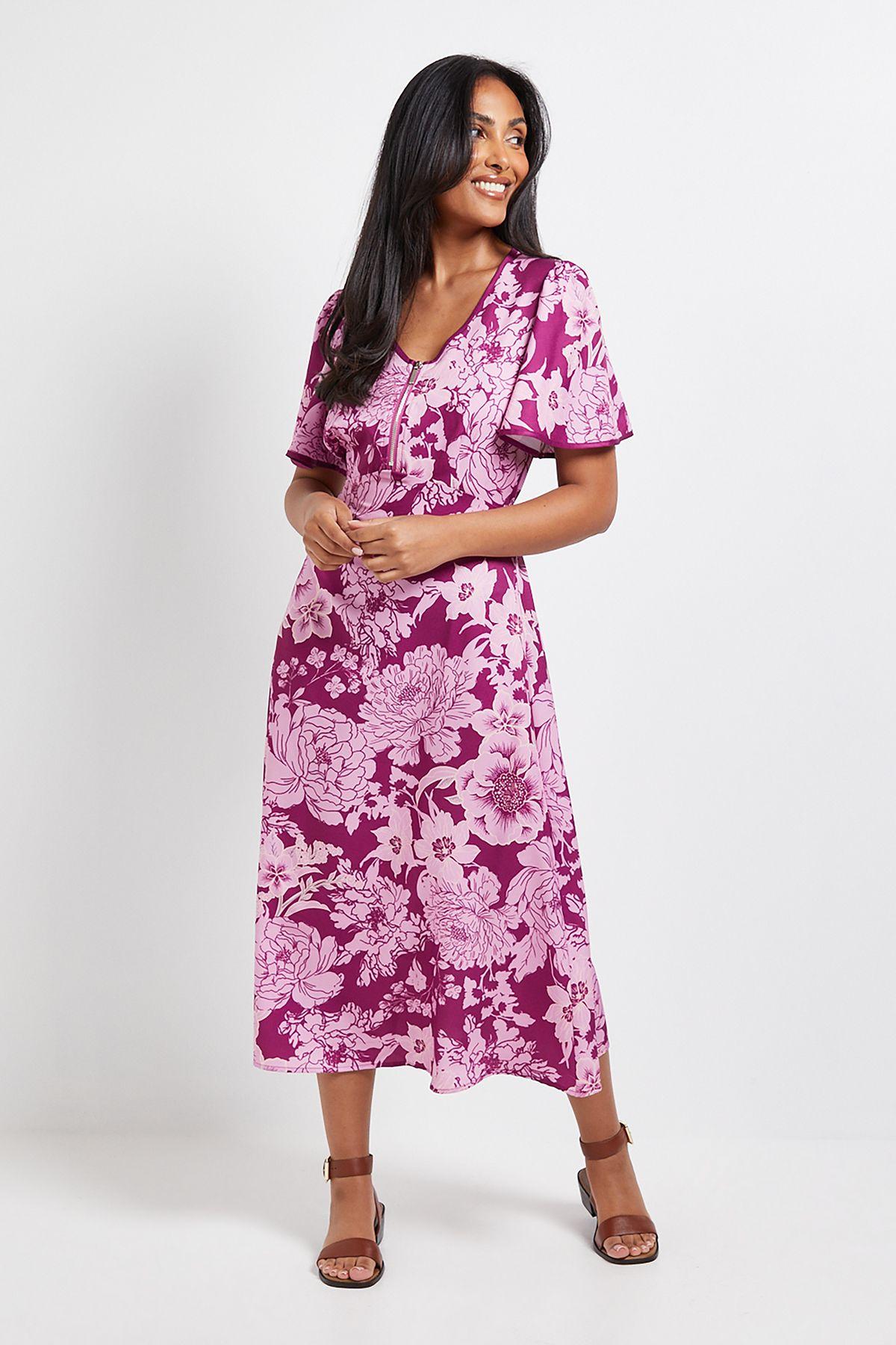 Petite Zip Flare Sleeve Midi Dress by WALLIS