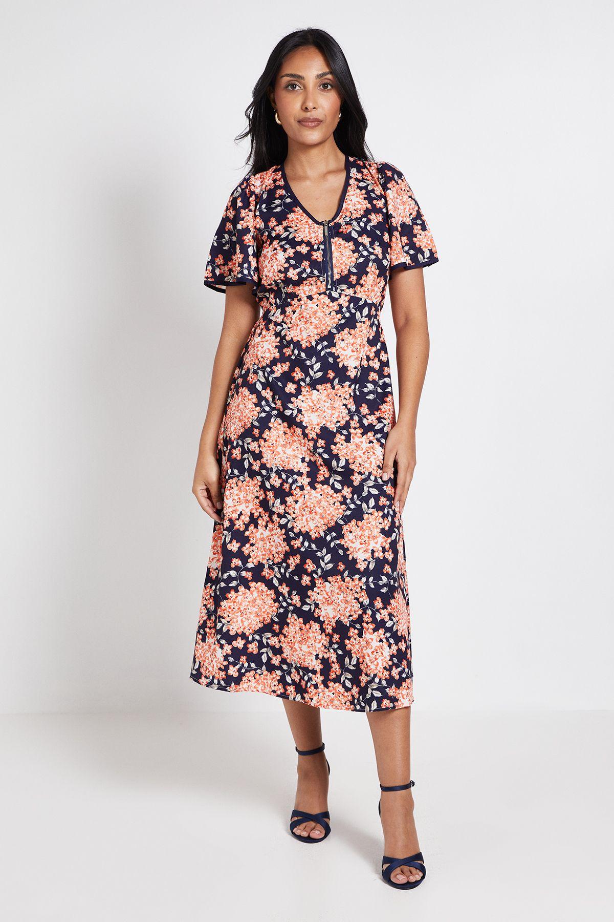 Petite Zip Flare Sleeve Midi Dress by WALLIS