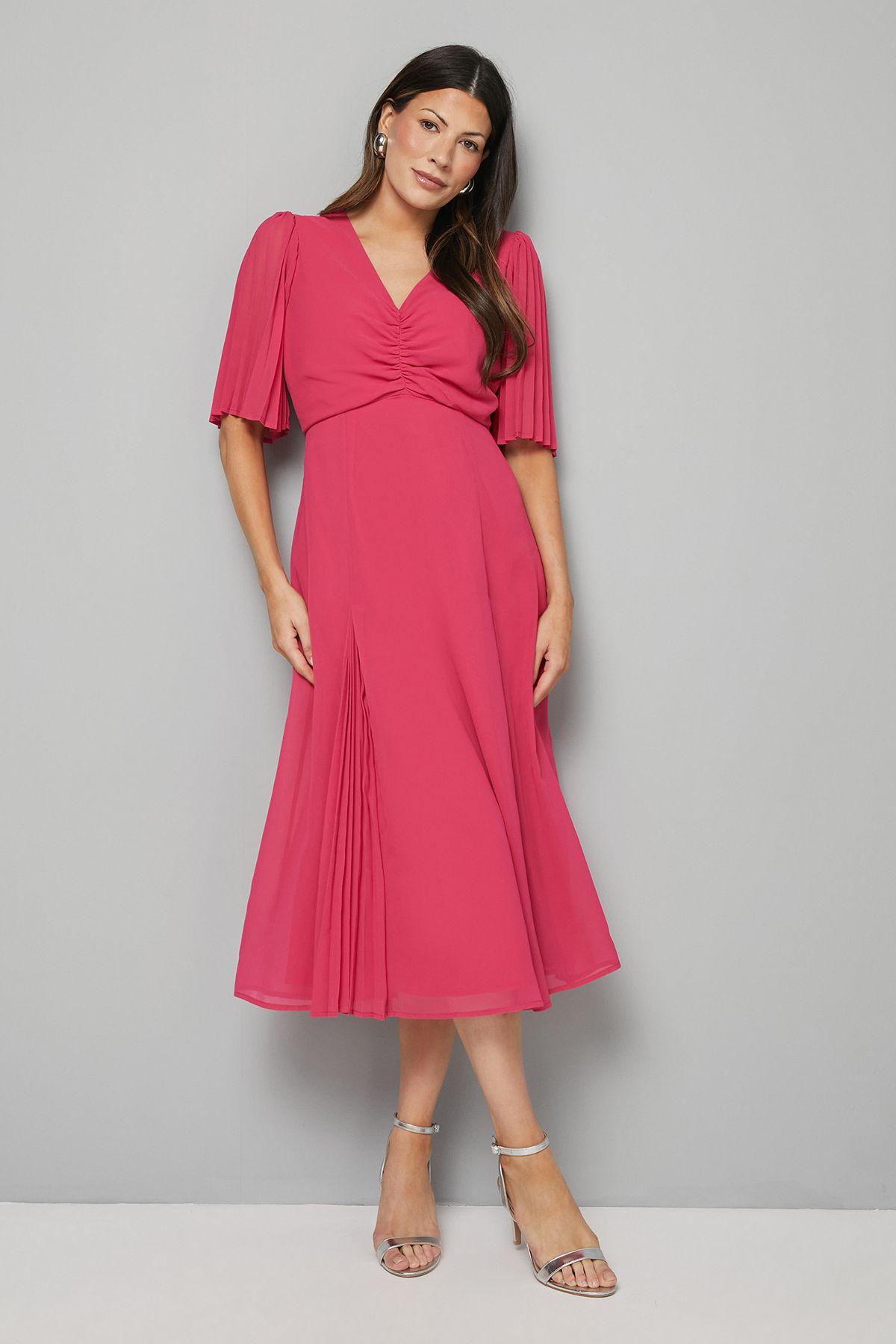 Pleat Insert V Neck Midaxi Dress by WALLIS