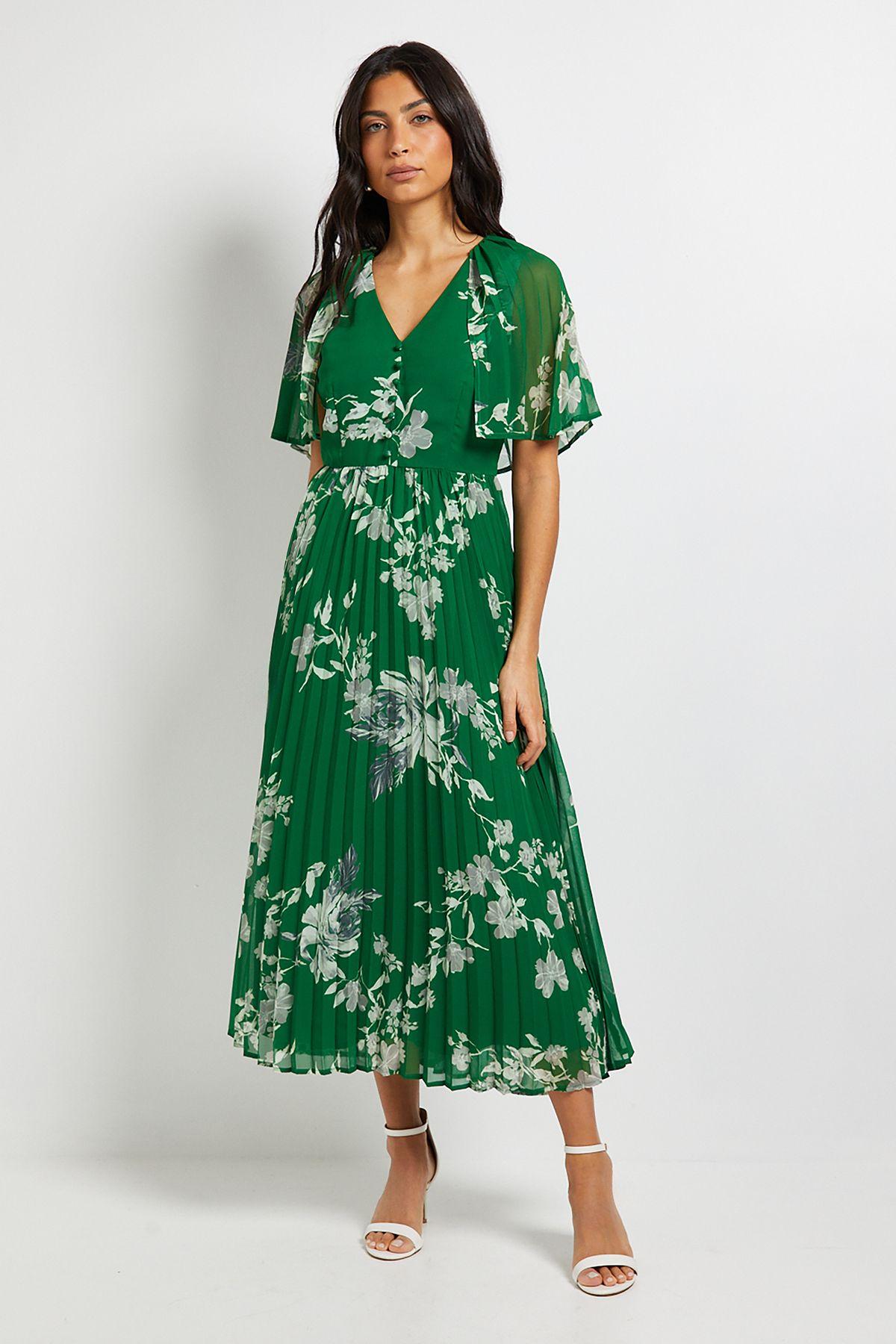 Pleated Cape Sleeve Midi Dress by WALLIS