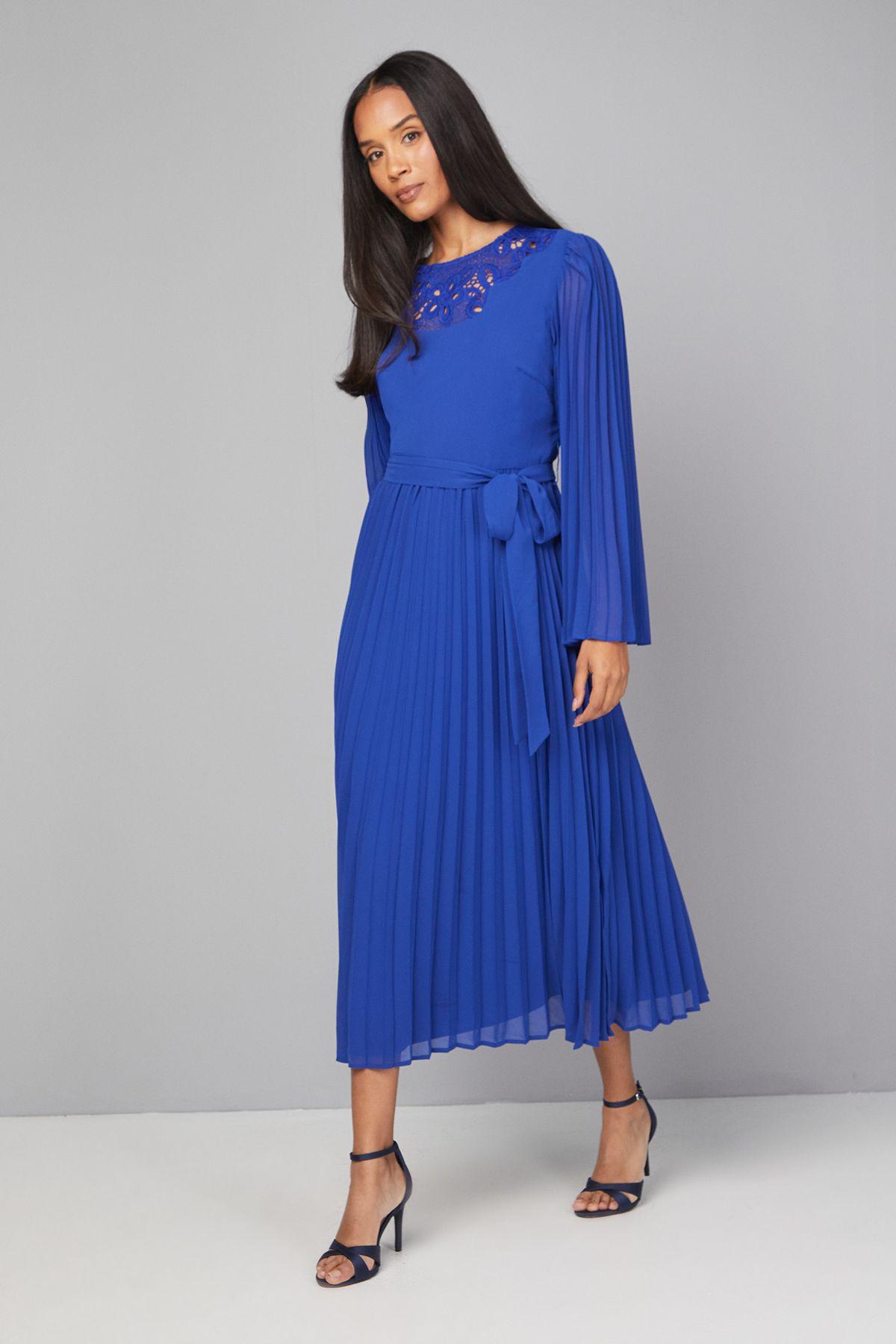Pleated Floral Trim Midi Dress by WALLIS