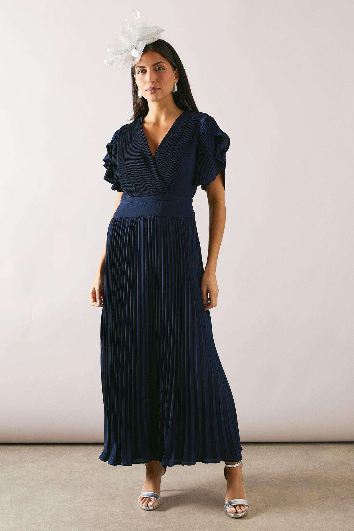 Pleated Split Sleeve Maxi Dress by WALLIS
