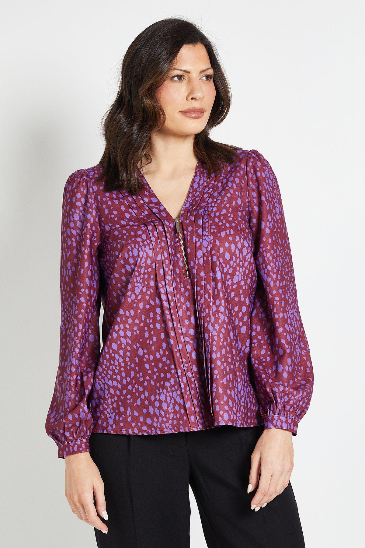 Polka Dot Pleated Collar Zip Detail Blouse by WALLIS