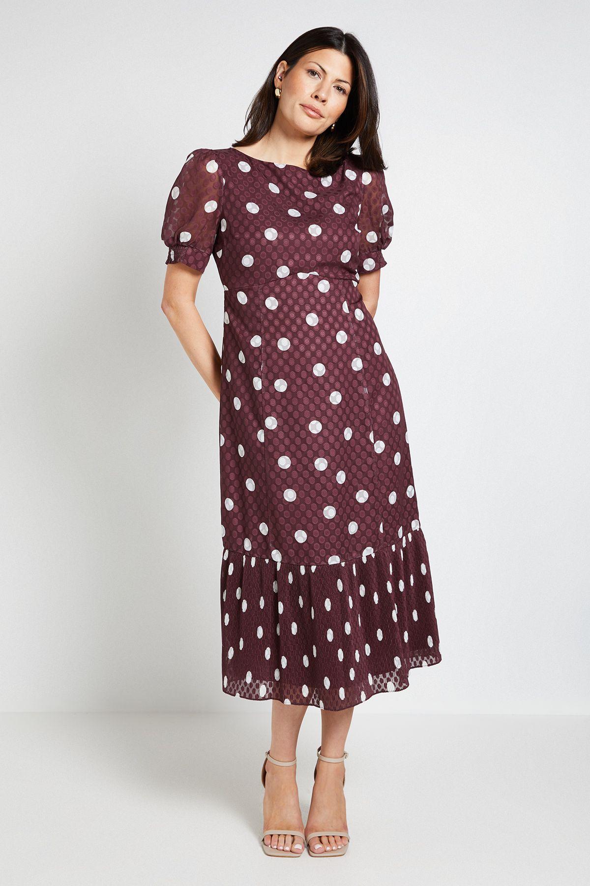 Polka Dot Pleated Hem Midi Dress by WALLIS
