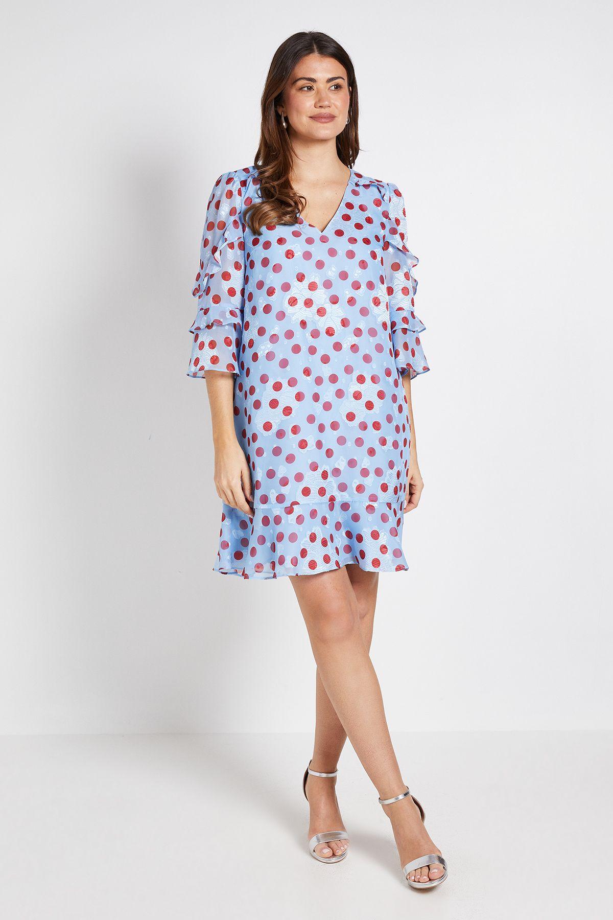Polka Dot Print Ruffle Shift Dress by WALLIS