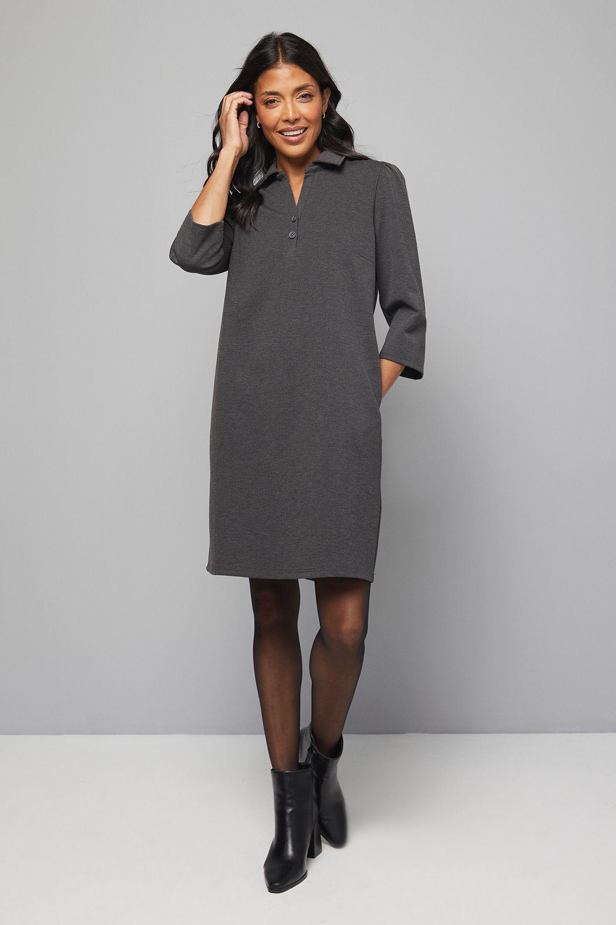 Ponte Jersey Collared Shift Dress by WALLIS