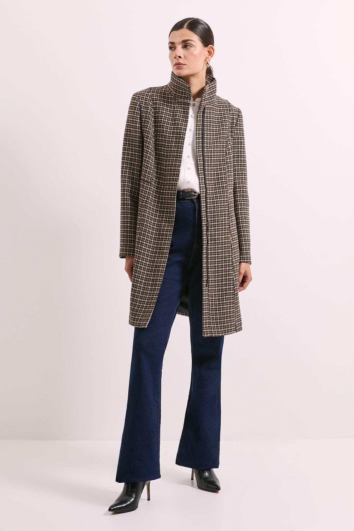 Principles by Wallis Check Funnel Neck Coat by WALLIS