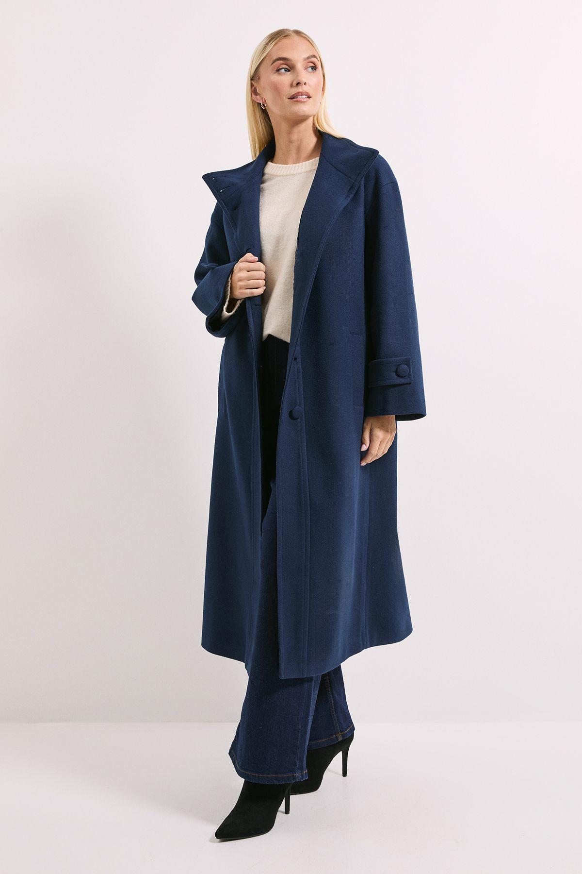 Principles by Wallis Funnel Neck Button Coat by WALLIS