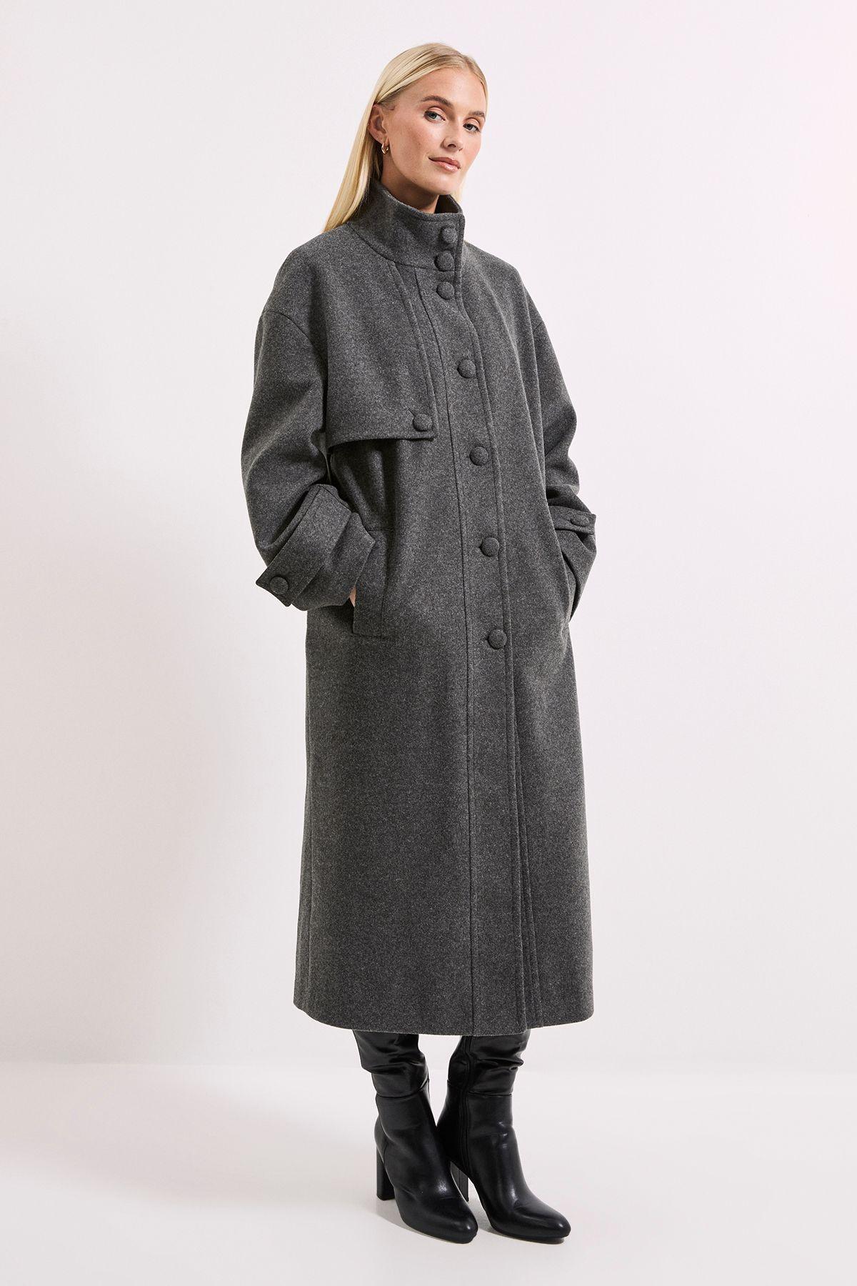 Principles by Wallis Funnel Neck Button Coat by WALLIS
