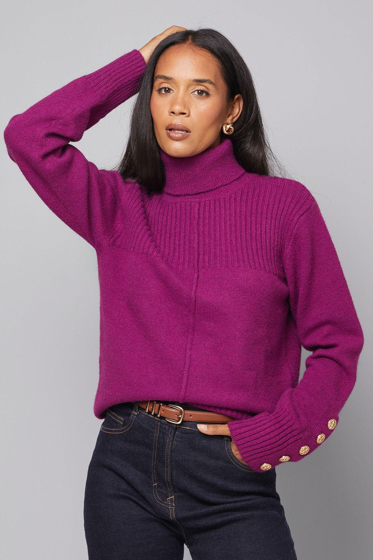 Rib Panel Button Sleeve Jumper by WALLIS