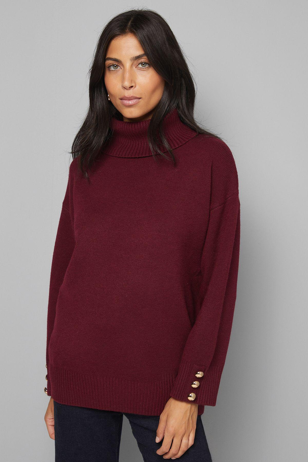 Roll Neck Button Cuff Jumper by WALLIS