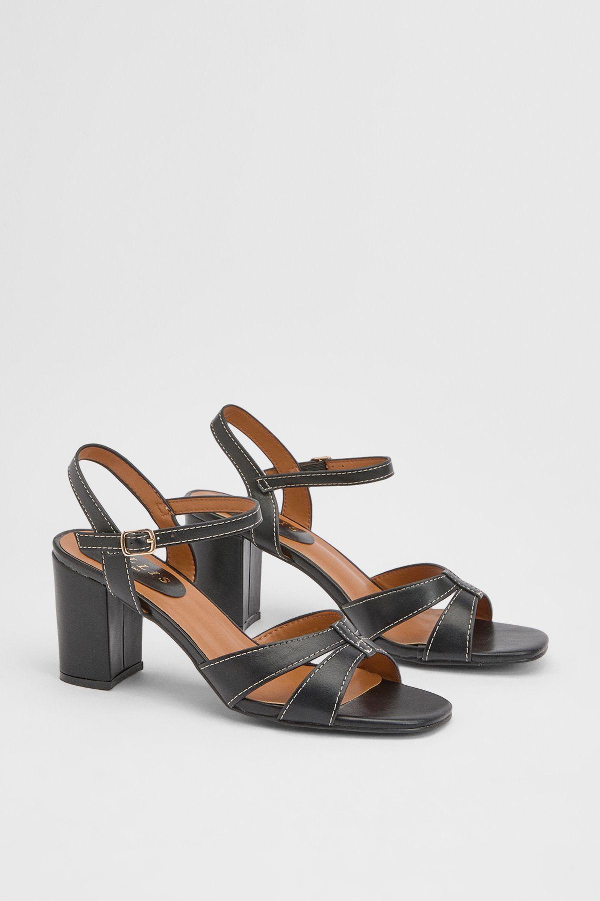 Sarah Block Heel Faux Leather Open Toe Sandals by WALLIS