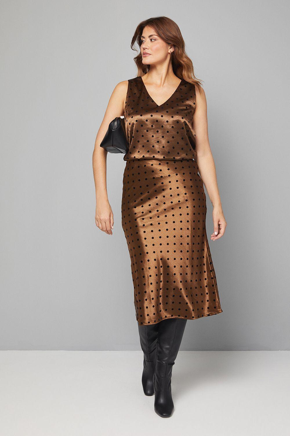 Satin Spot Bias Midi Skirt by WALLIS