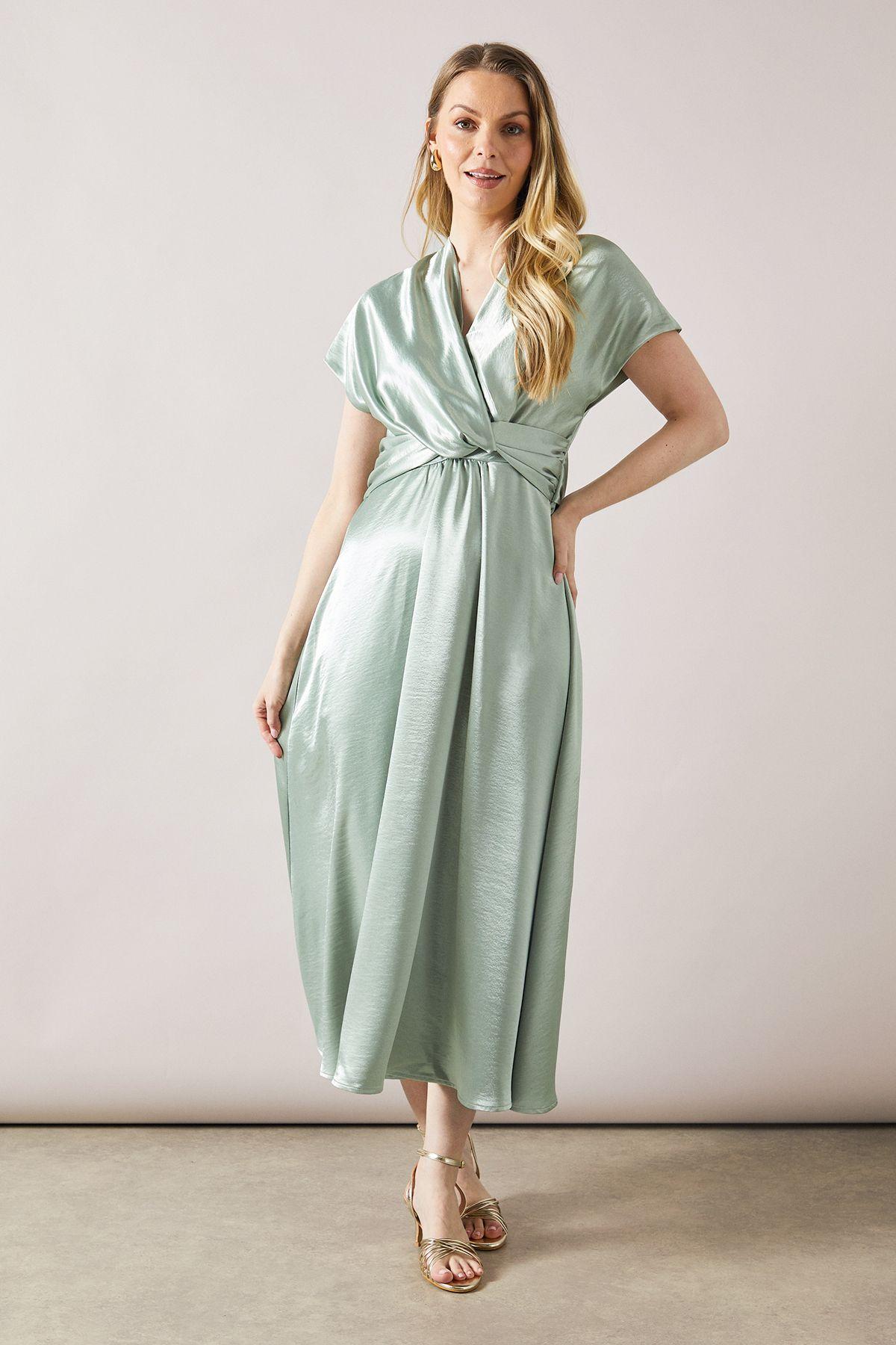 Satin Twist Detail Midaxi Dress by WALLIS