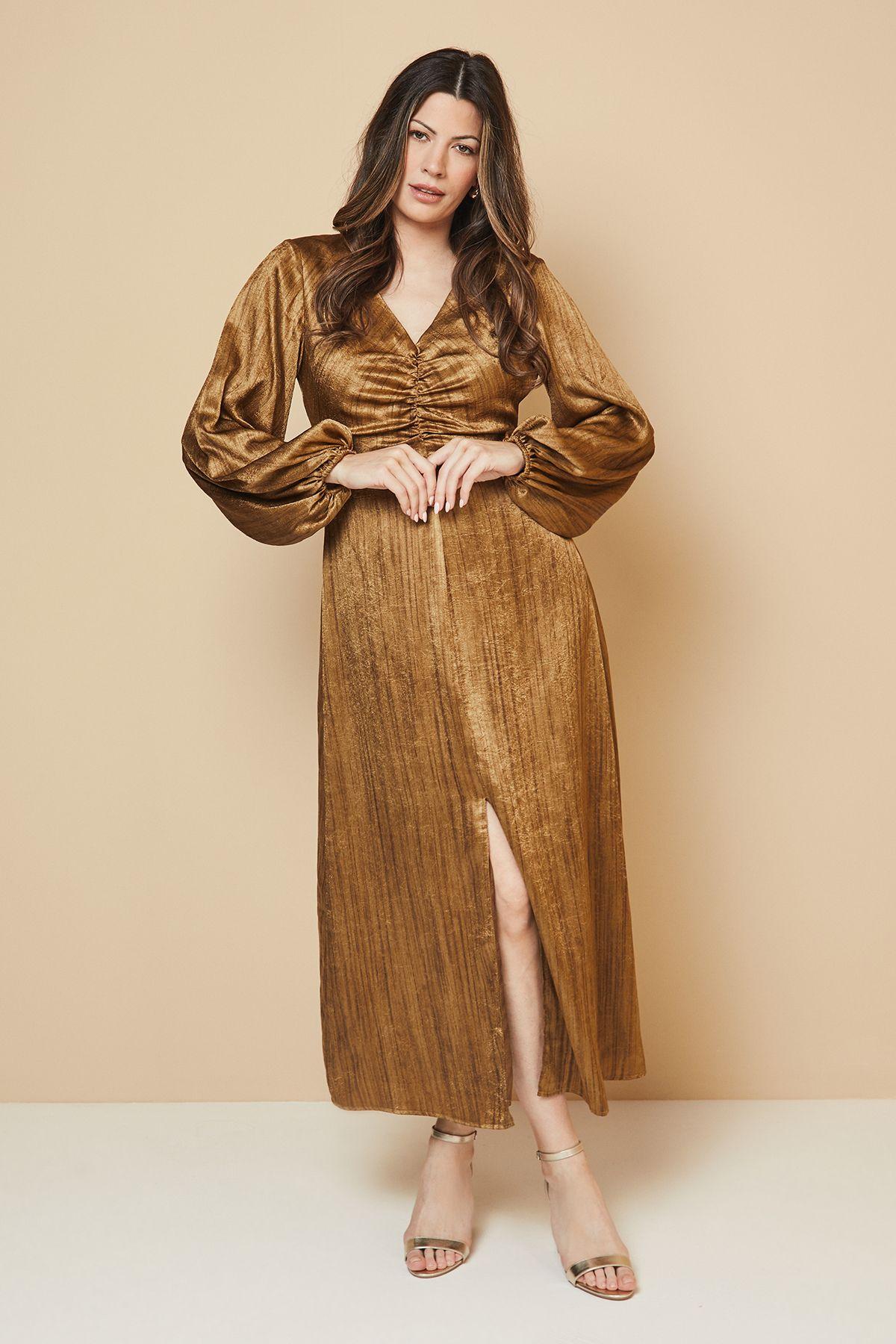 Shimmer Satin Ruched Midi Dress by WALLIS