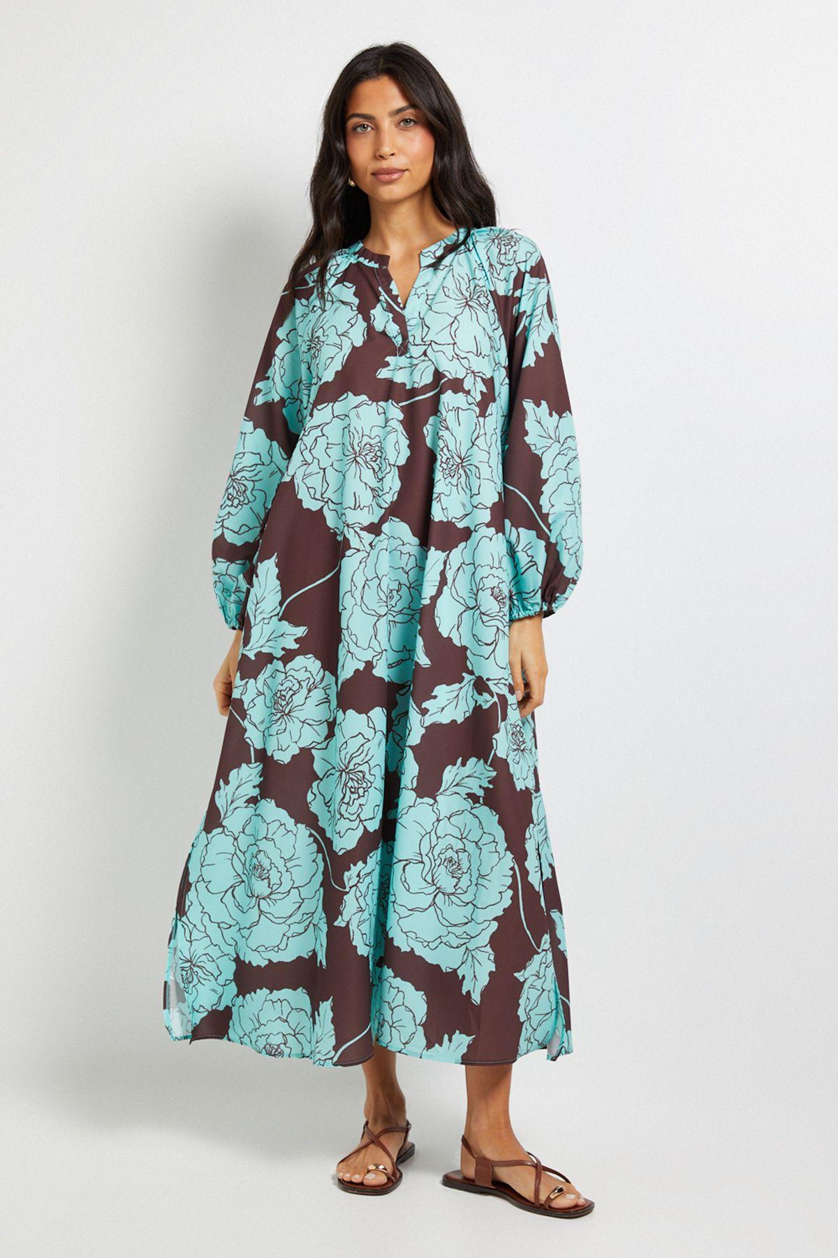 Summer Floral Collarless Midaxi Dress by WALLIS